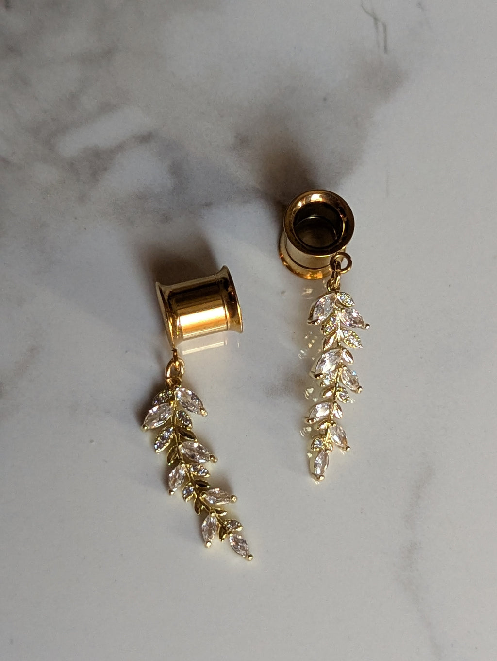 Gold Crystal leaf Dangle Gauges