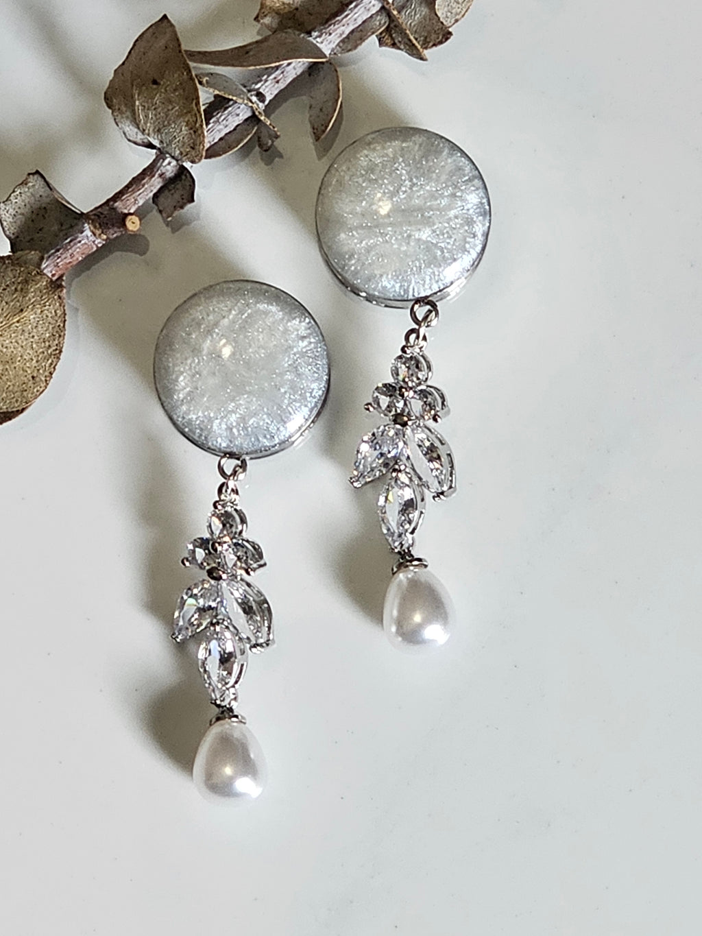 Silver Faux pearl Bridal Dangle Gauges