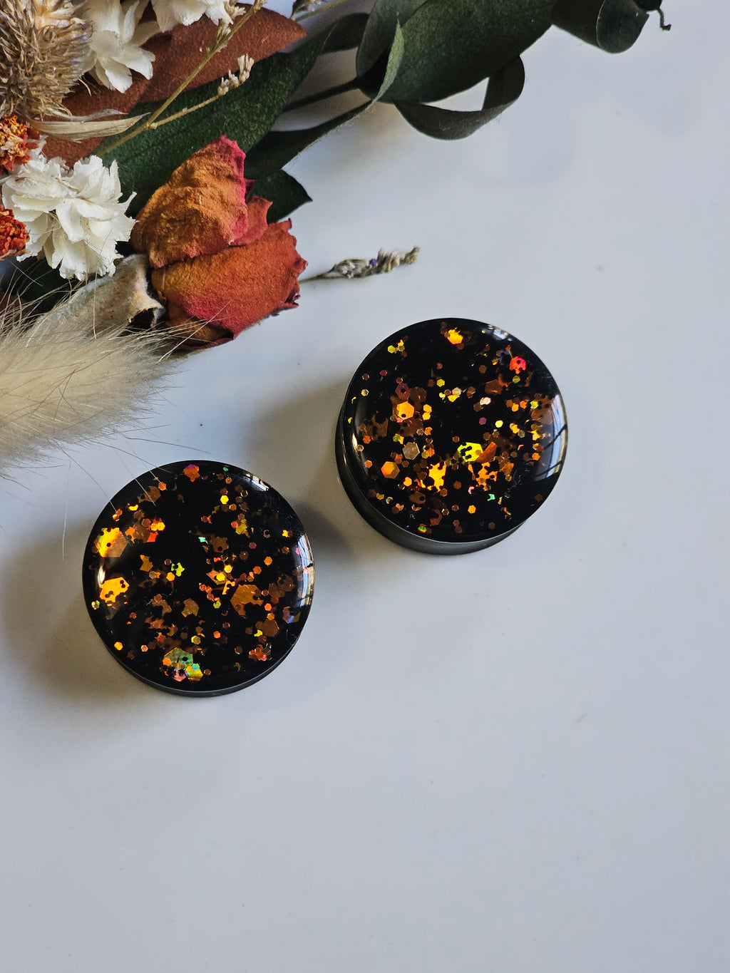 8MM-50MM Black/Orange Halloween Glitter Gauges