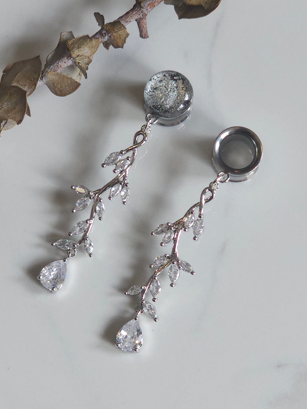 Elegant Crystal Vine Bridal Dangle Gauges