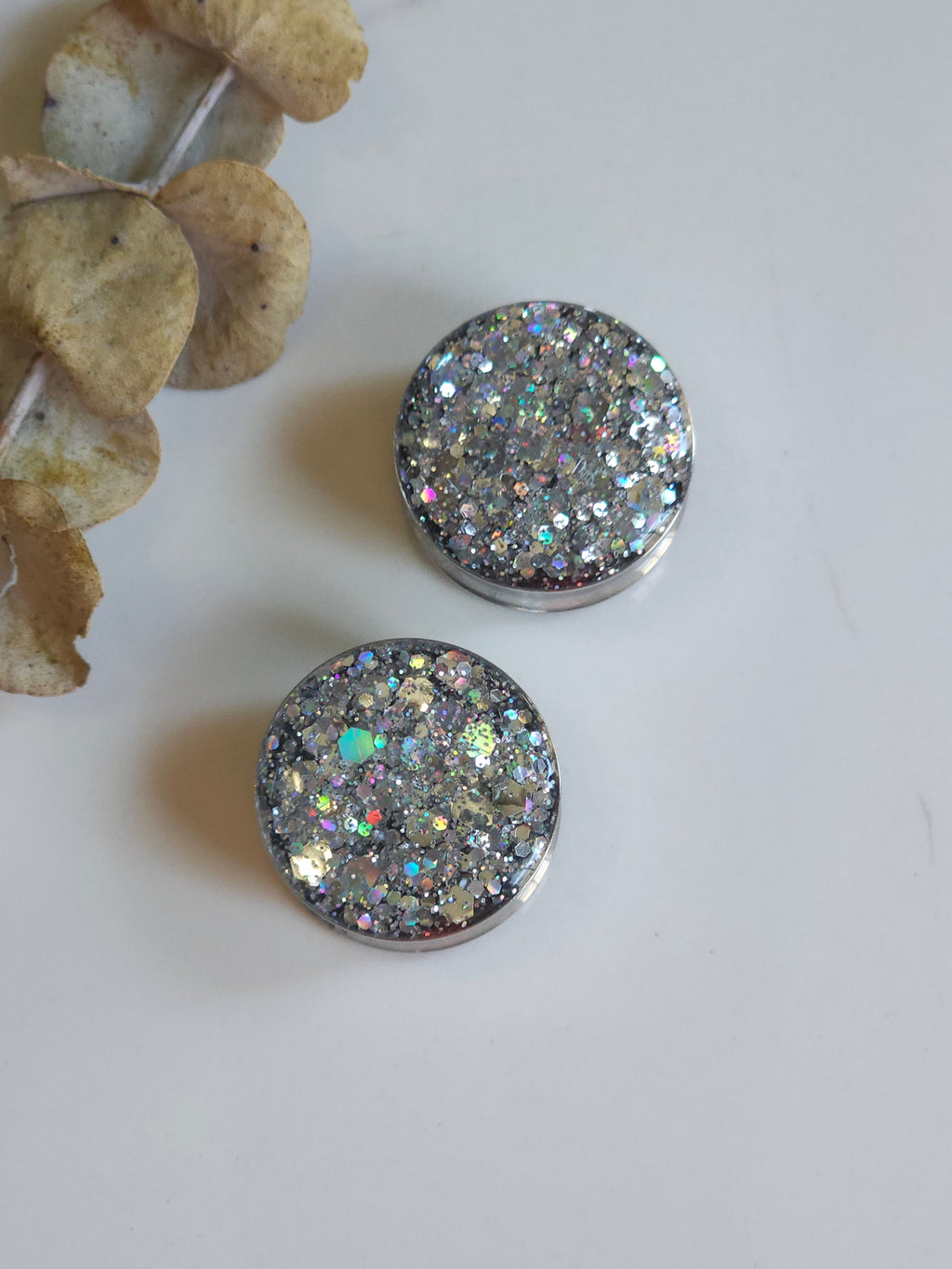 8MM-50MM Silver Glitter Gauges