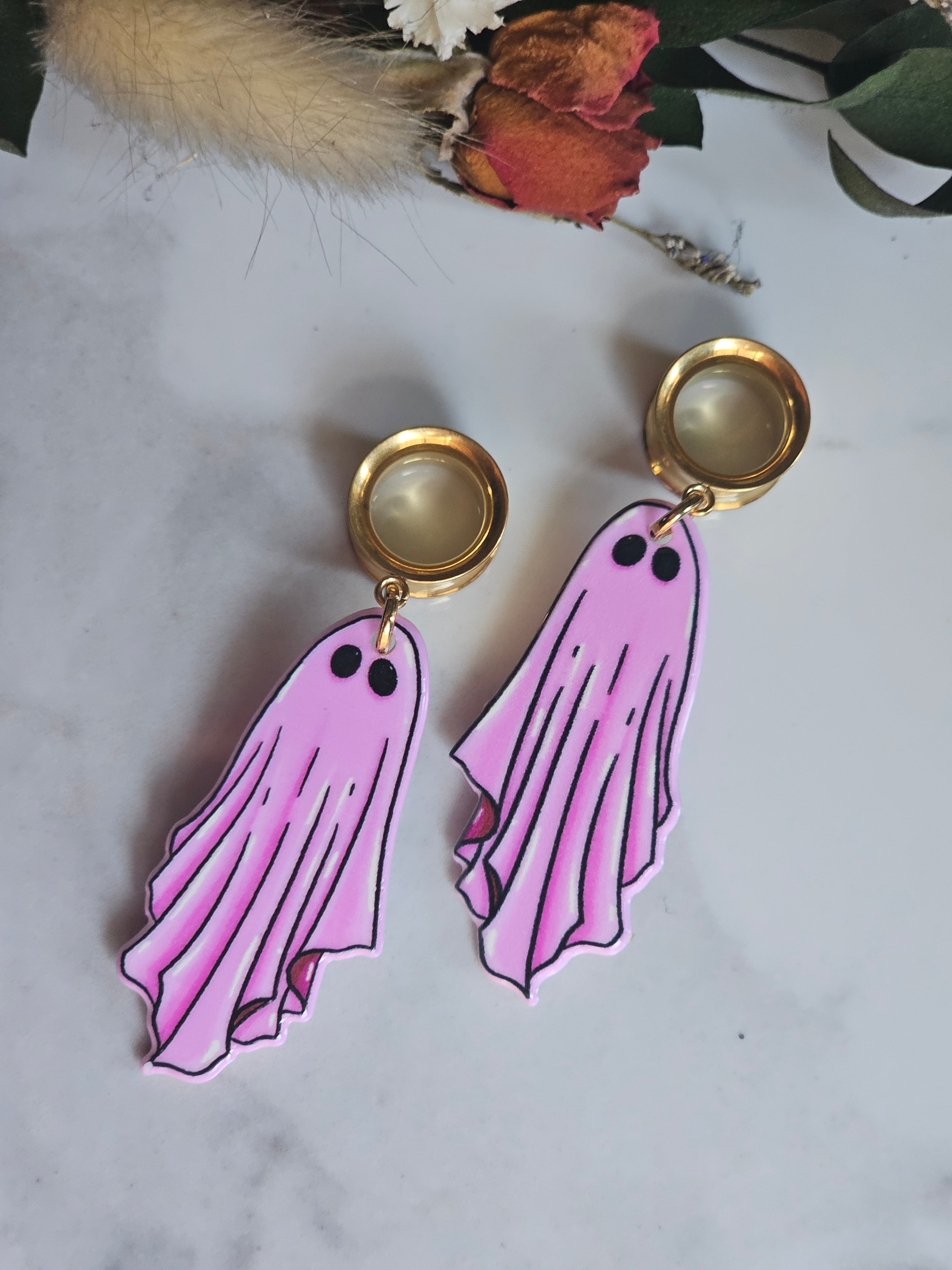 Pink Ghost Halloween dangle gauges