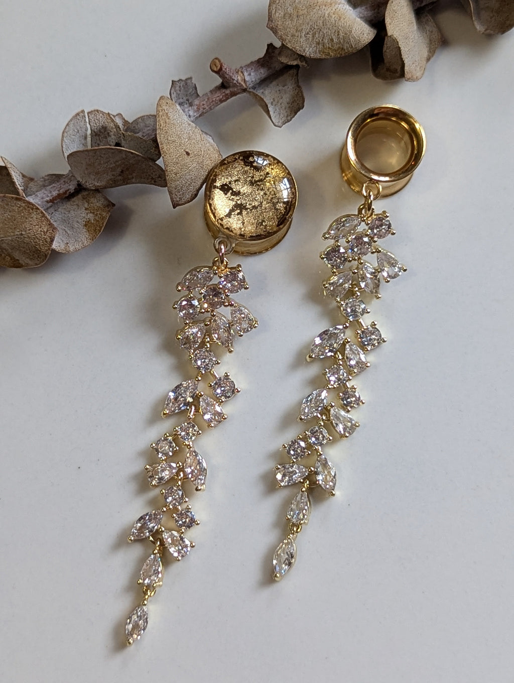 Beautiful Gold Crystal Bridal Dangle Gauges
