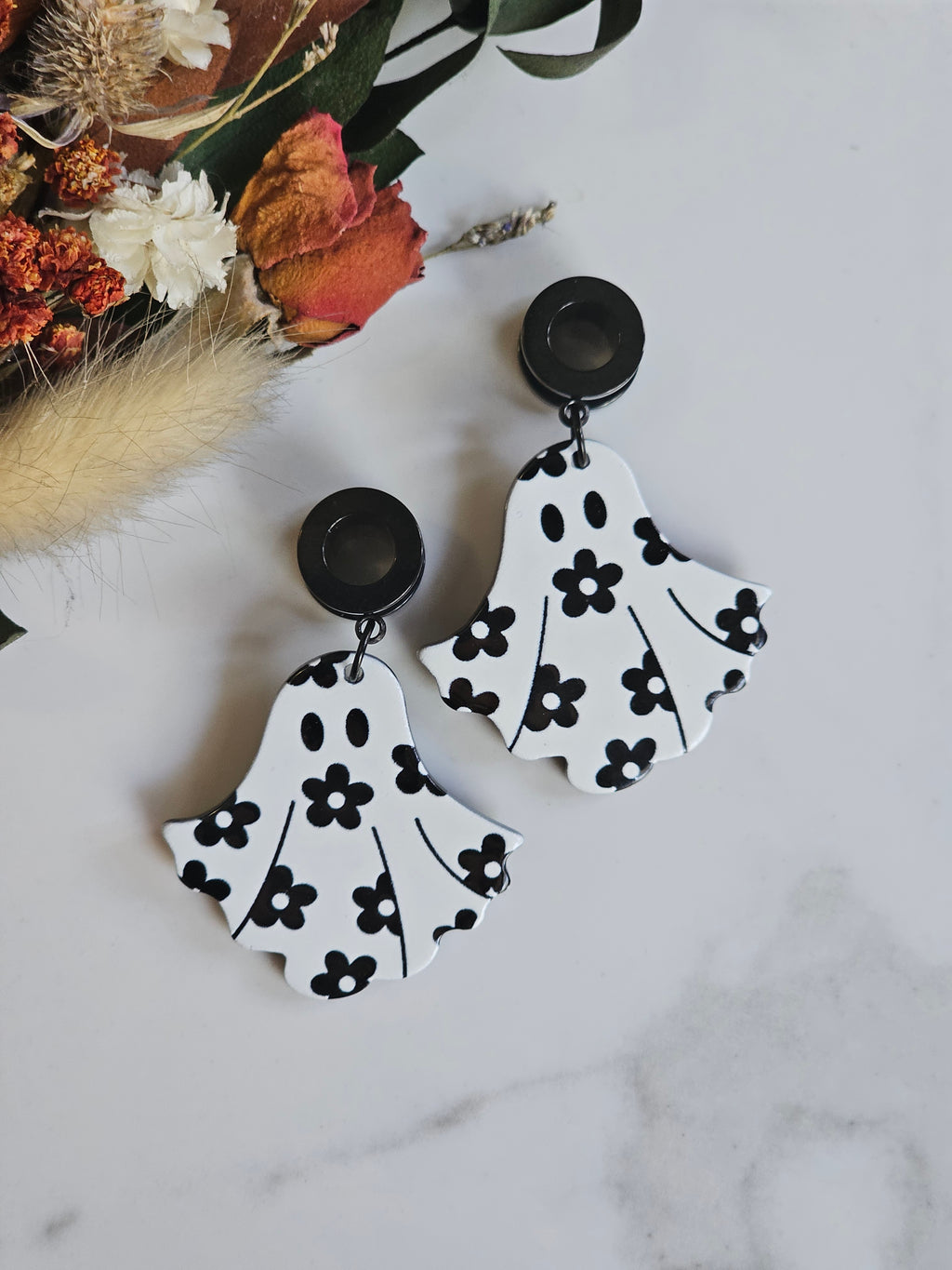 Girly Halloween Ghost dangle gauges