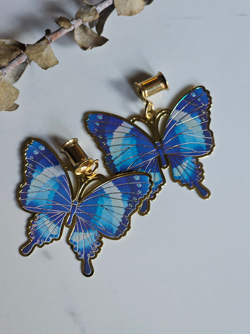 Big Blue Butterfly Dangle Gauges
