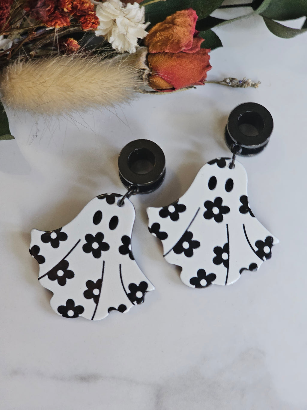 Girly Halloween Ghost dangle gauges