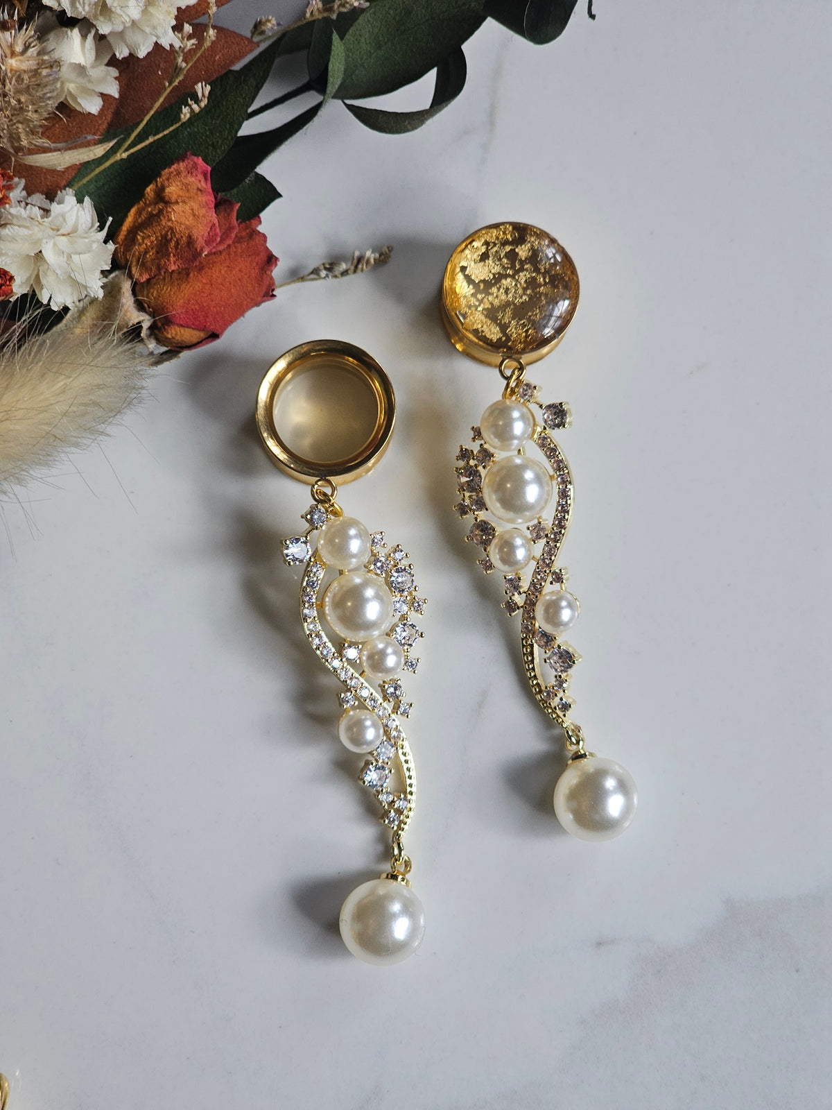 Golden Pearl and Crystal dangle Gauges
