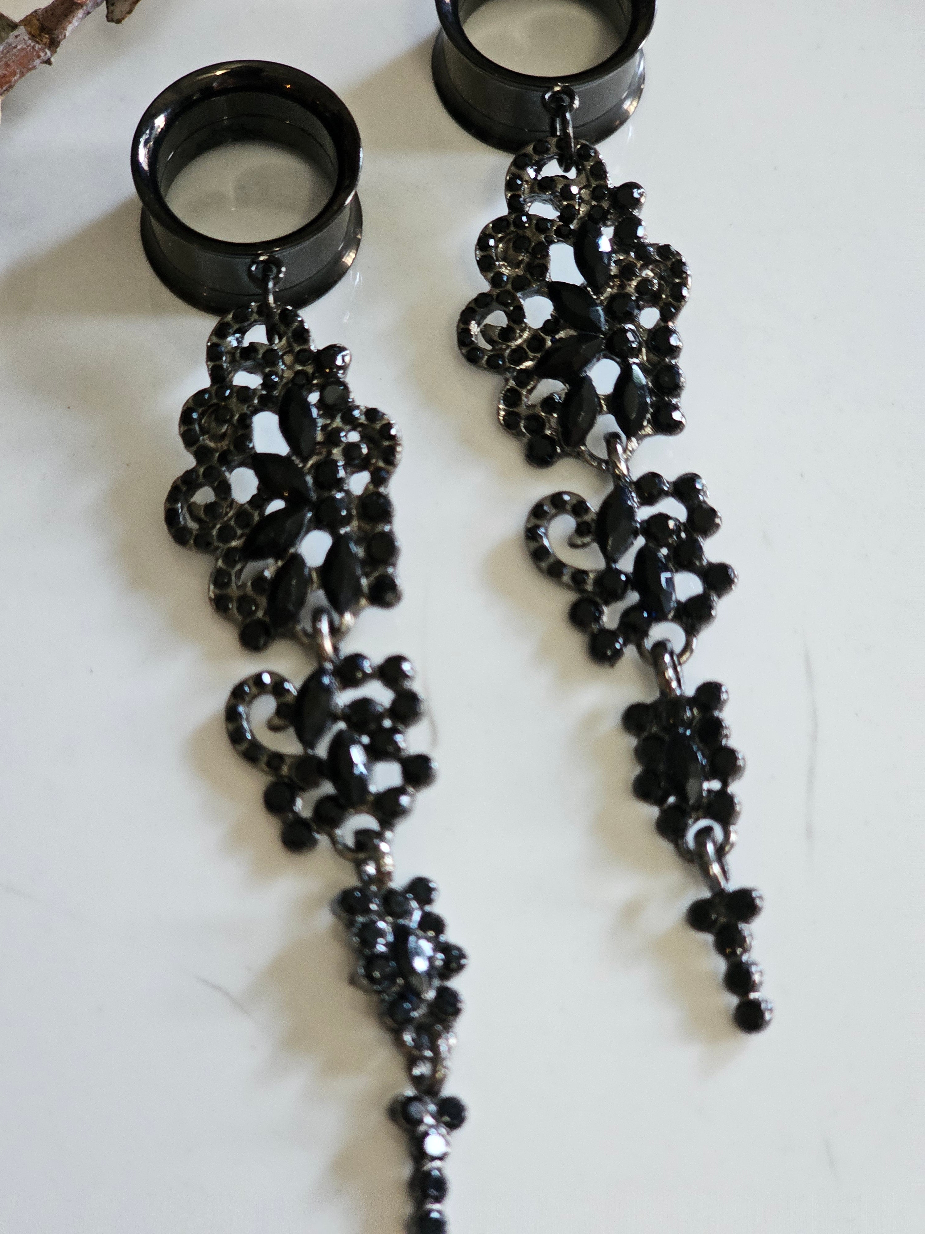 Black long bridal dangle gauges