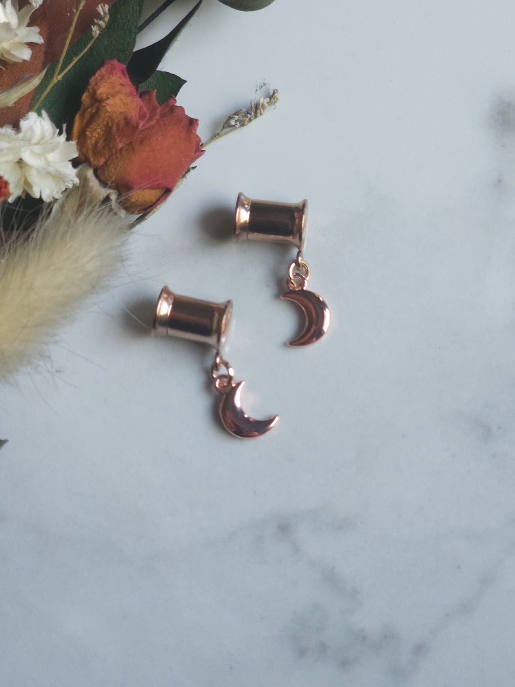 Rose gold mini Moon dangle gauges
