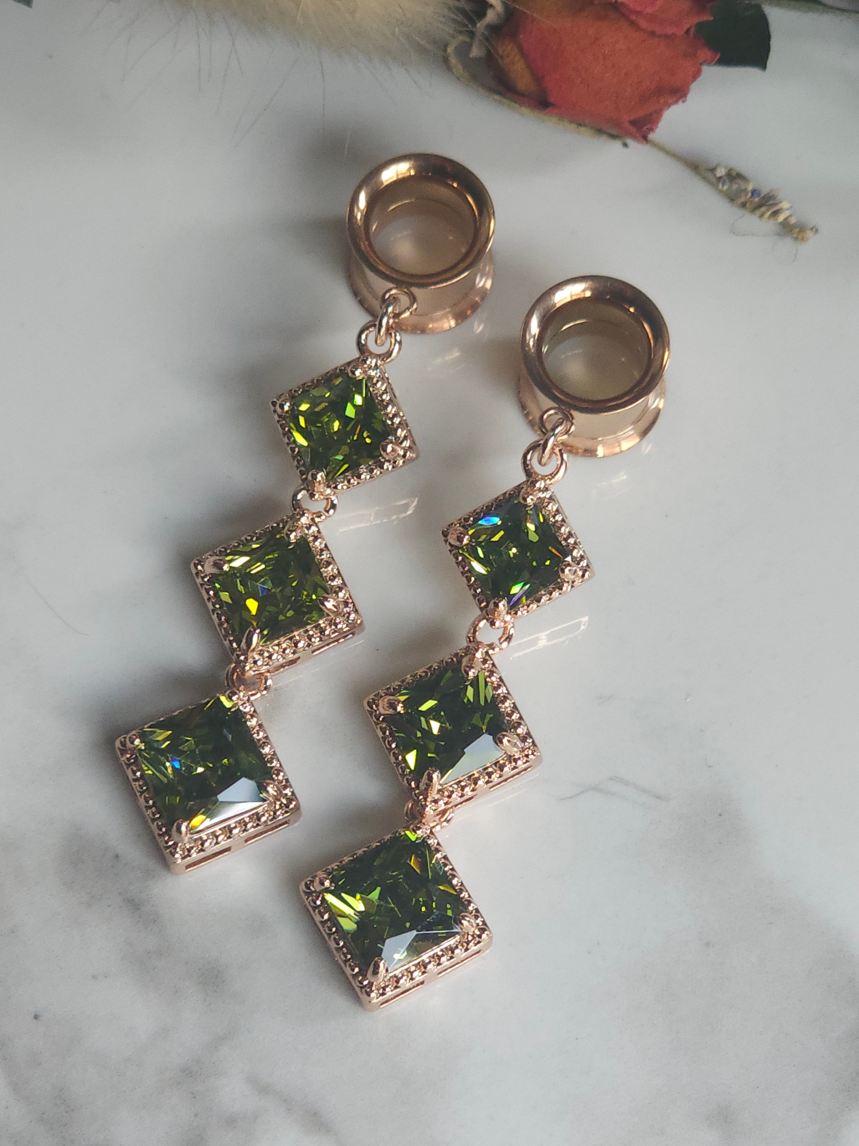 Rose Gold and Olive dangle gauges