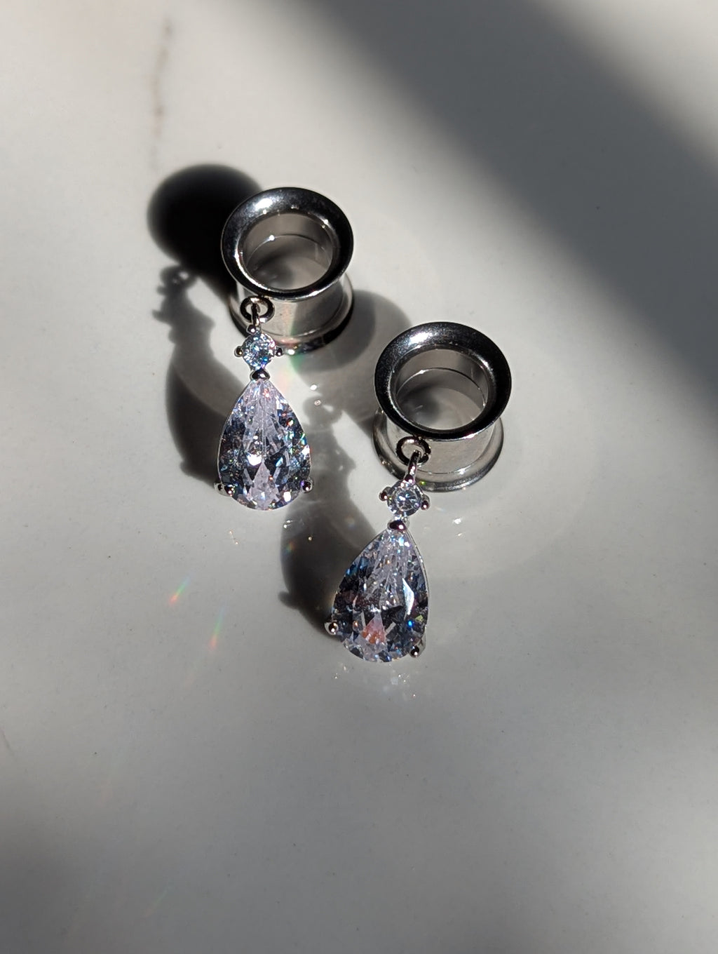 Crystal drop bridal dangle gauges
