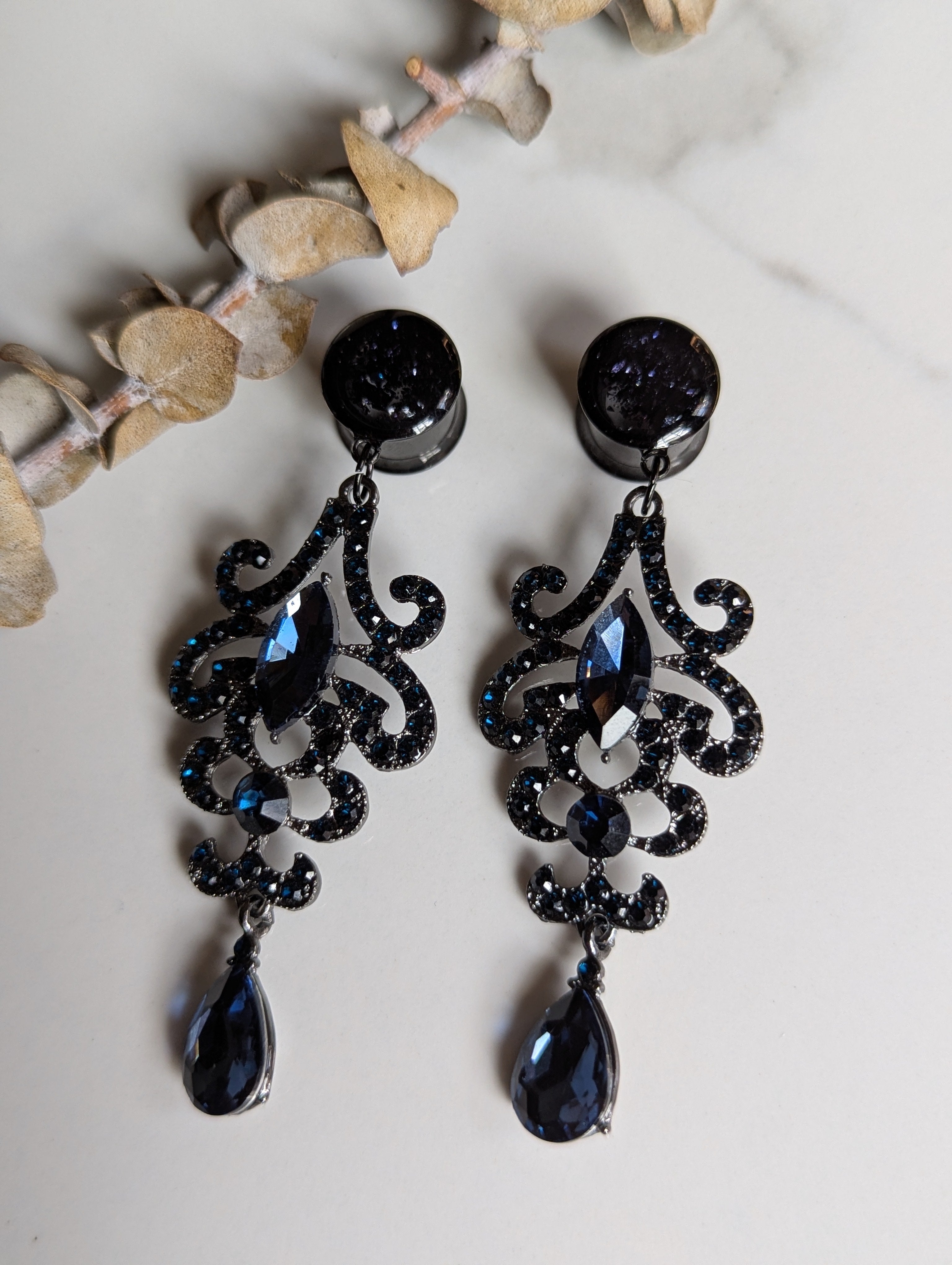 Victorian Blue crystal Bridal Dangle Gauges