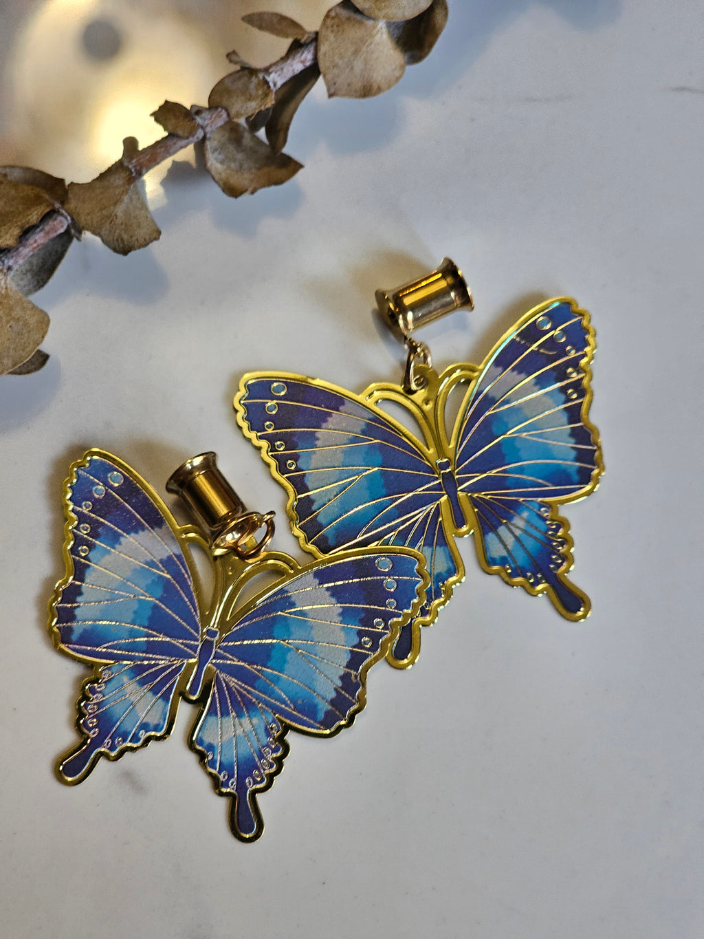 Big Blue Butterfly Dangle Gauges