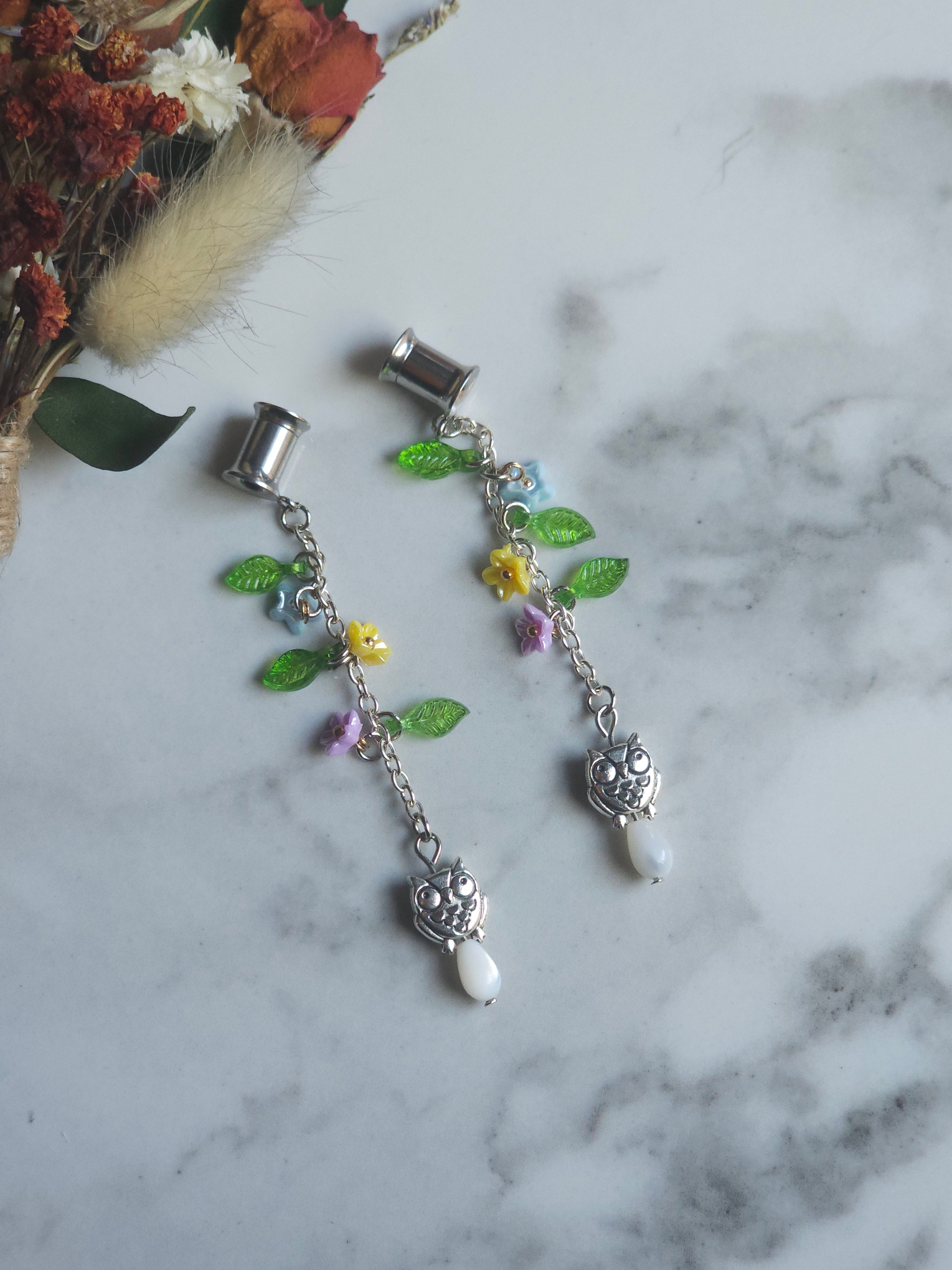 Floral owl dangle plugs dangle gauges