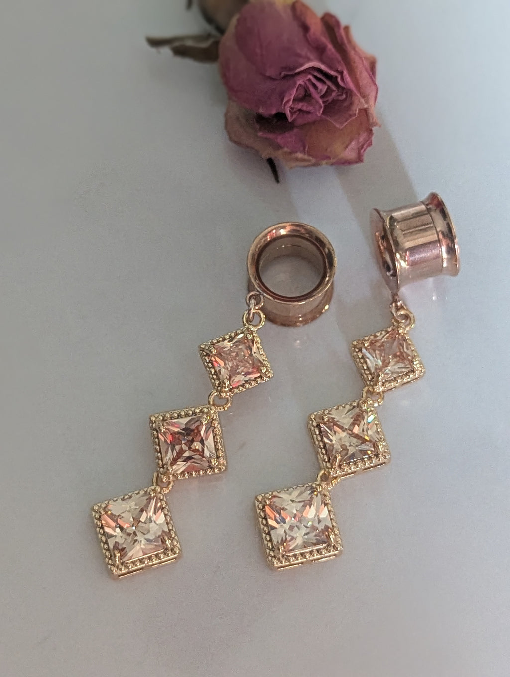 Rose Gold Champagne dangle gauges