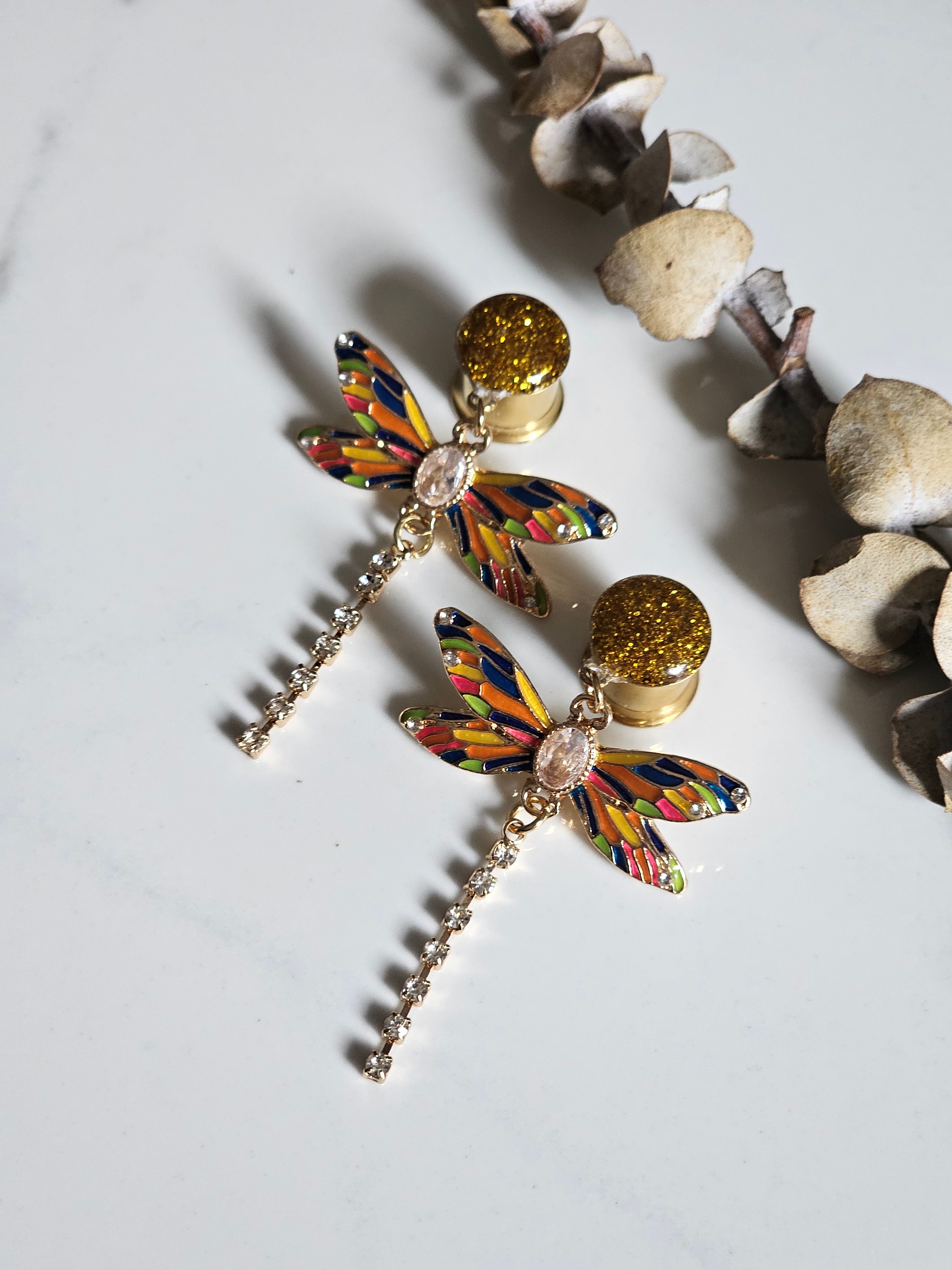 Golden dragonfly Dangle Gauges