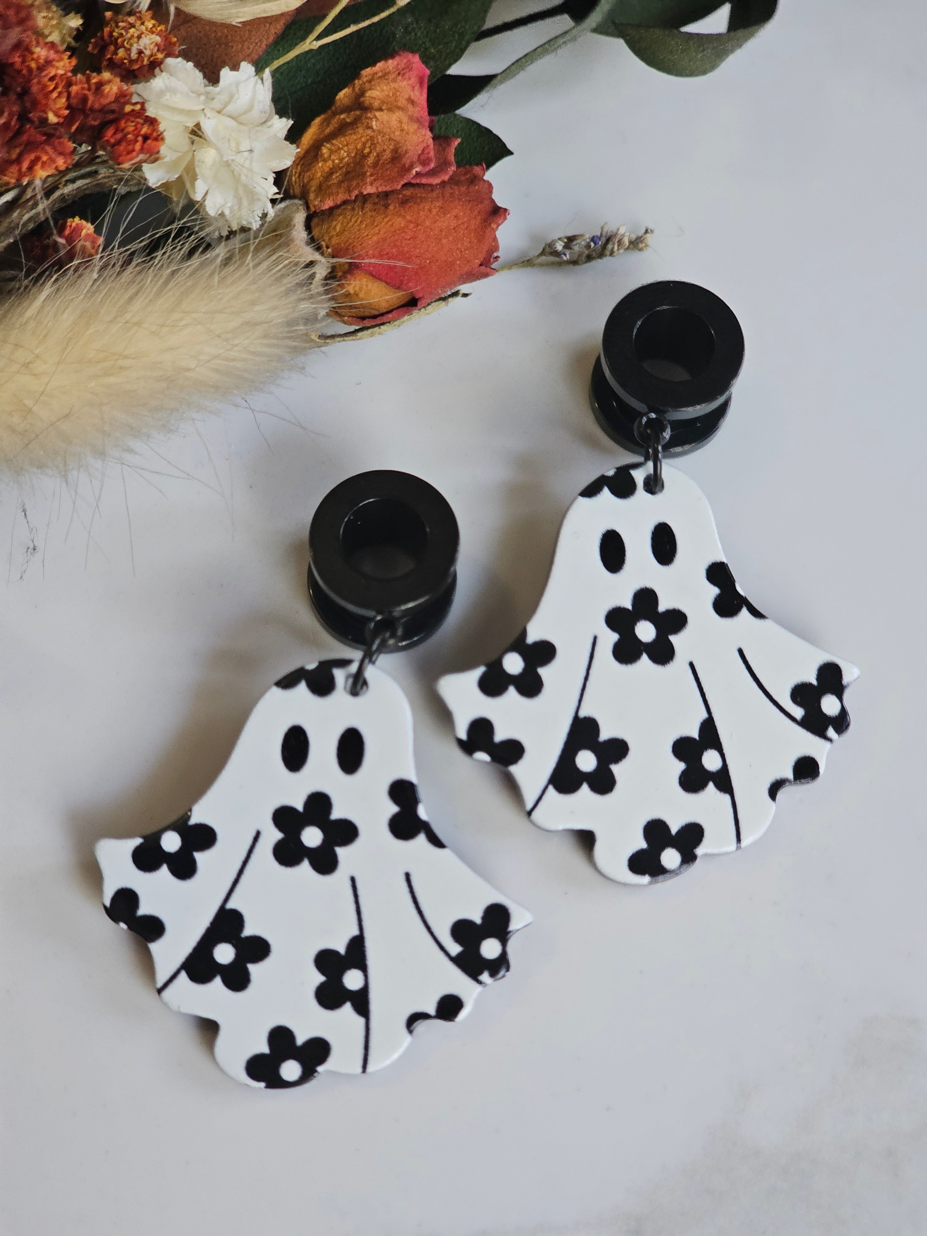 Girly Halloween Ghost dangle gauges