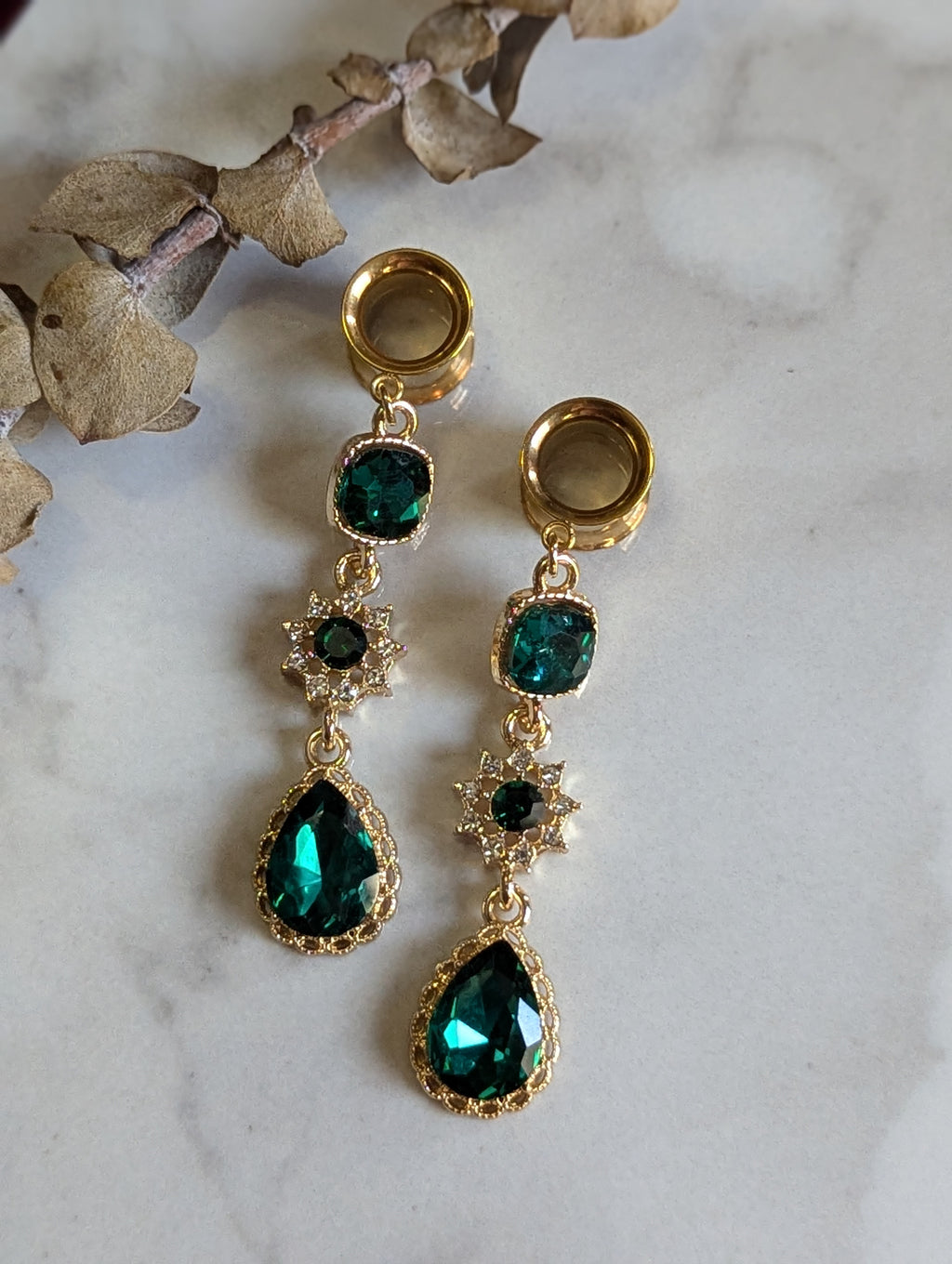 Emerald Crystal dangle gauges