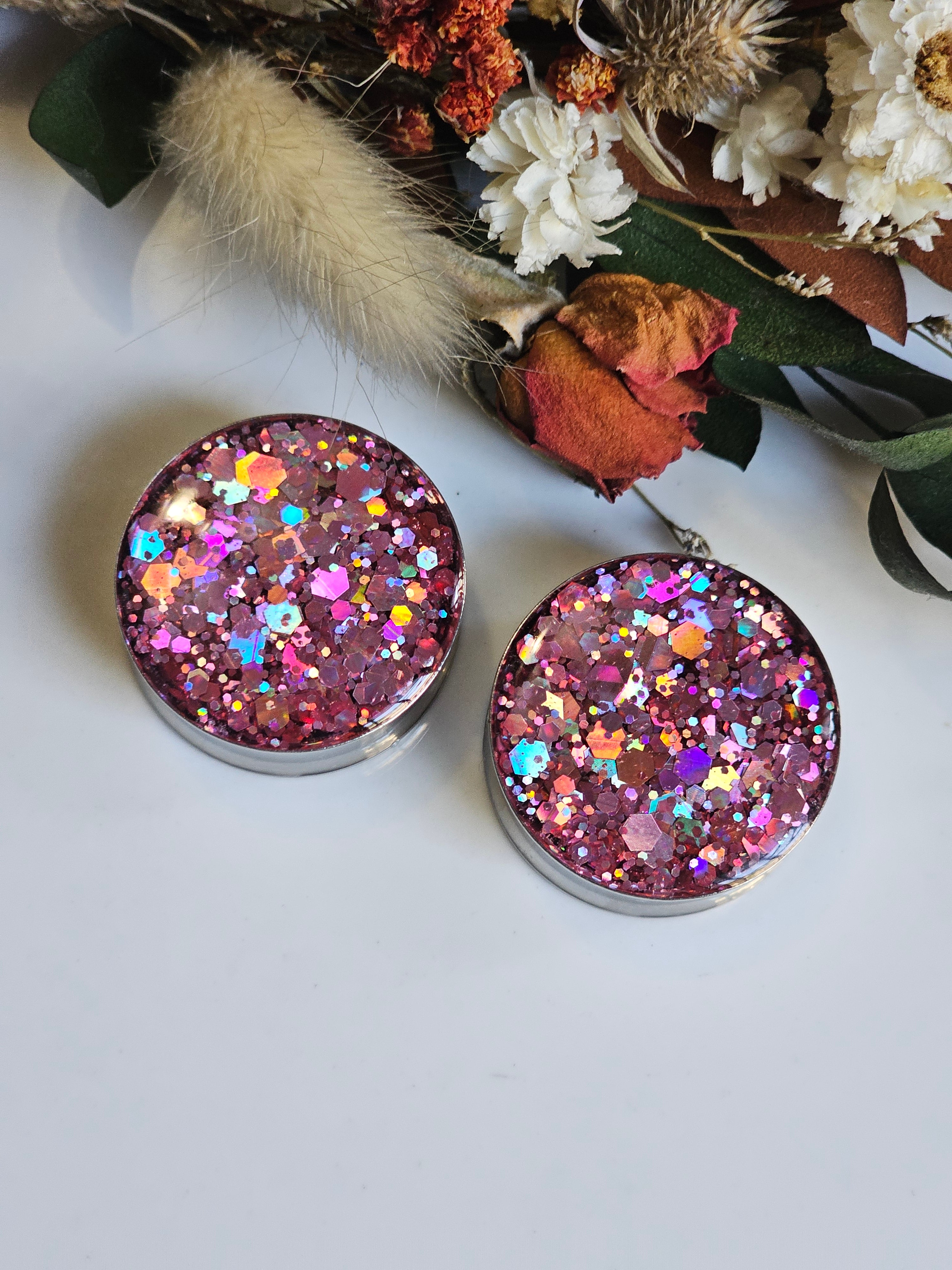 8MM-50MM Prism Pink Glitter Gauges
