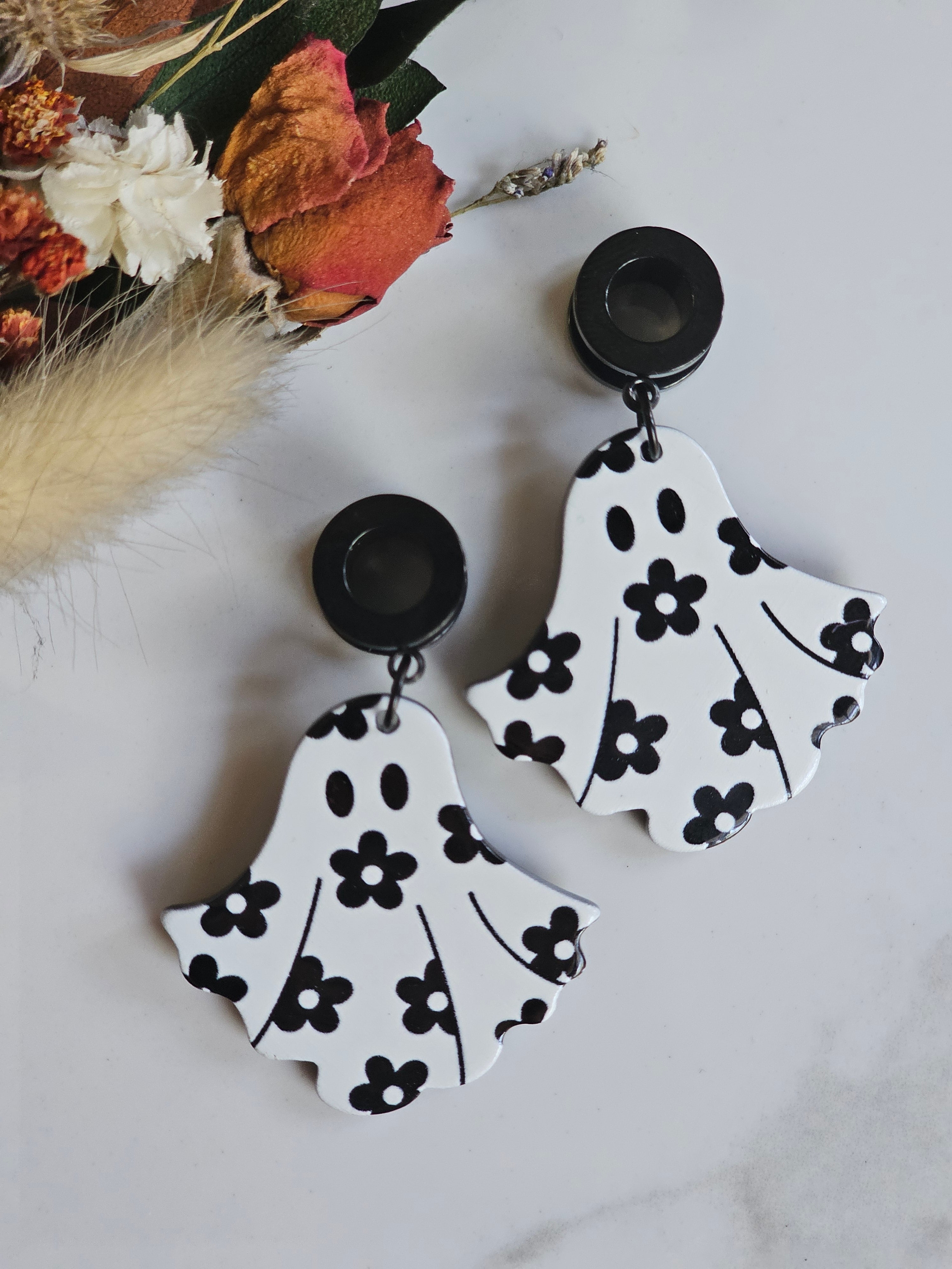 Girly Halloween Ghost dangle gauges