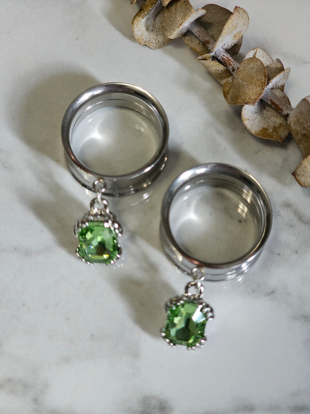Peridot Inspired Crystal Dangle Gauges
