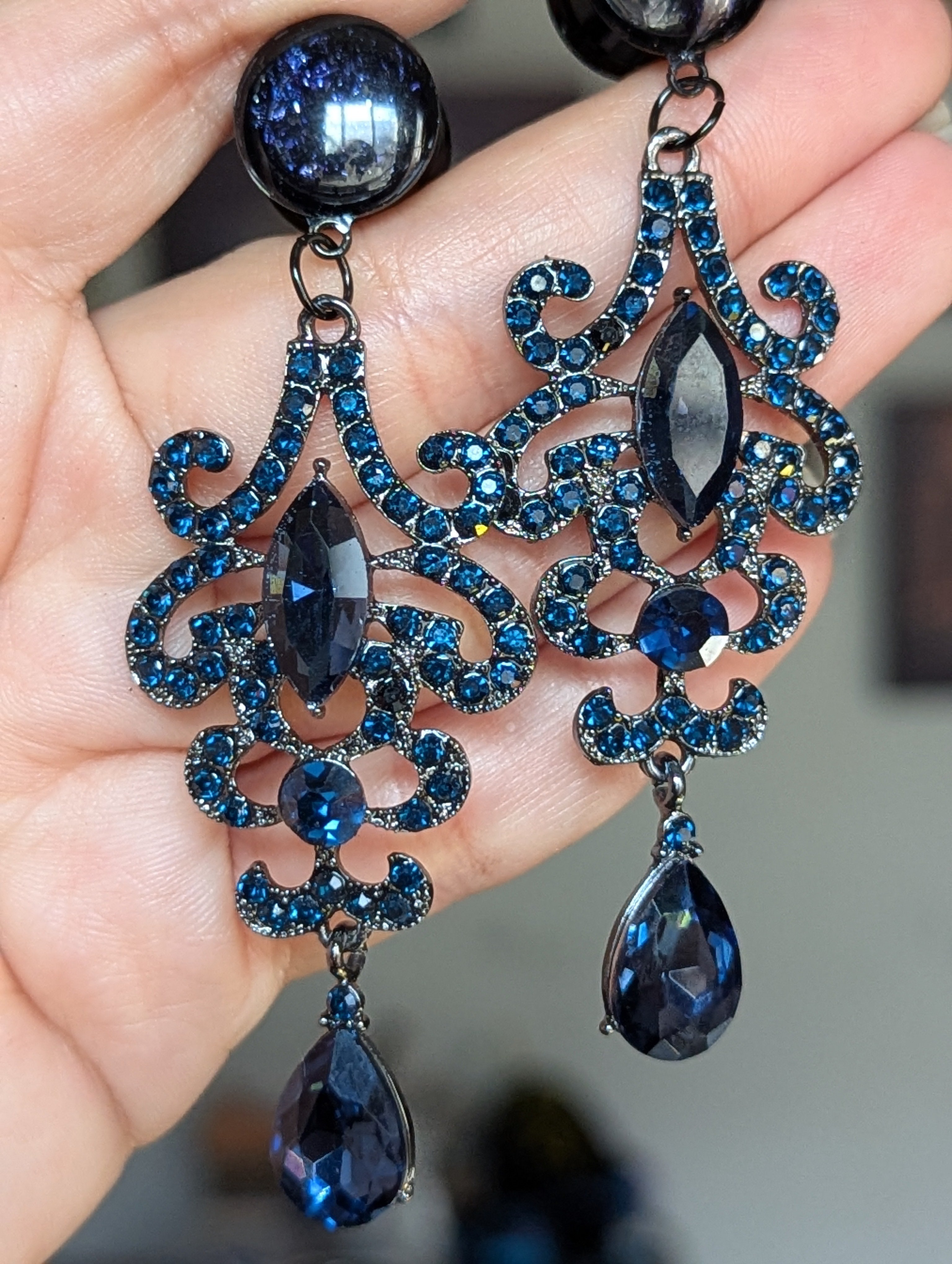 Victorian Blue crystal Bridal Dangle Gauges