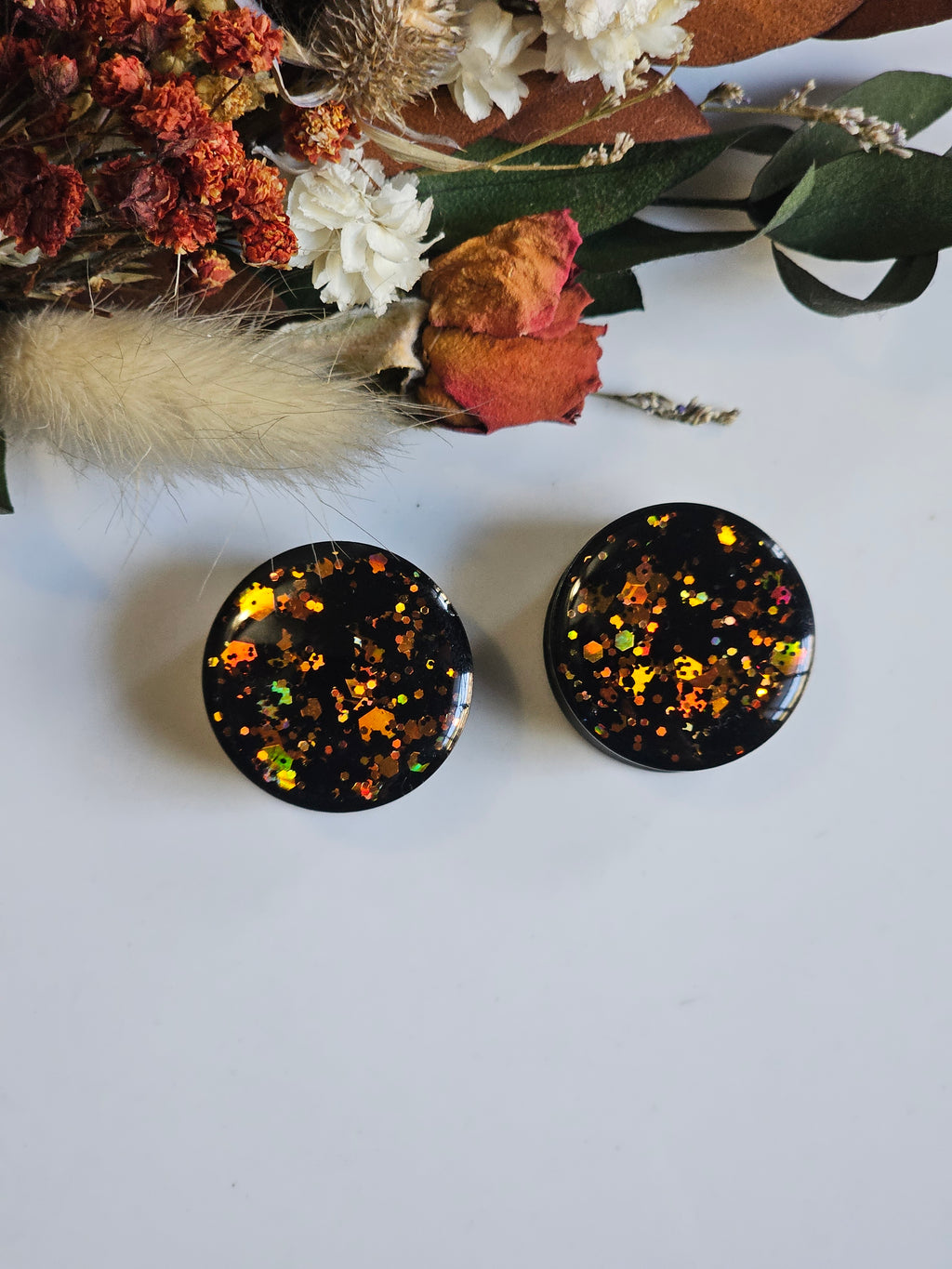 8MM-50MM Black/Orange Halloween Glitter Gauges