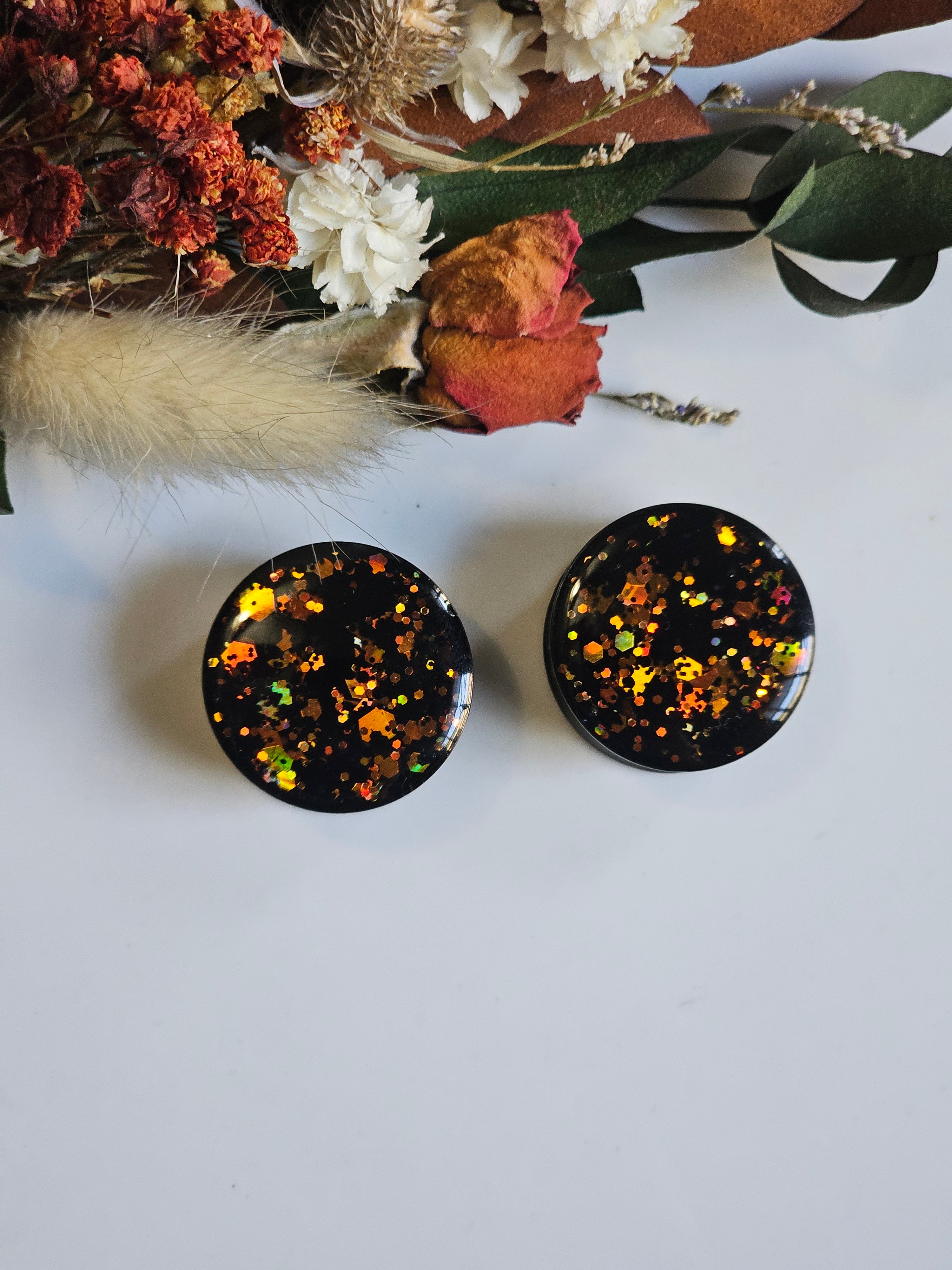8MM-50MM Black/Orange Halloween Glitter Gauges