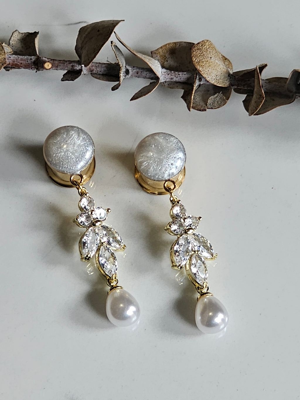 Golden Faux pearl Bridal Dangle Gauges
