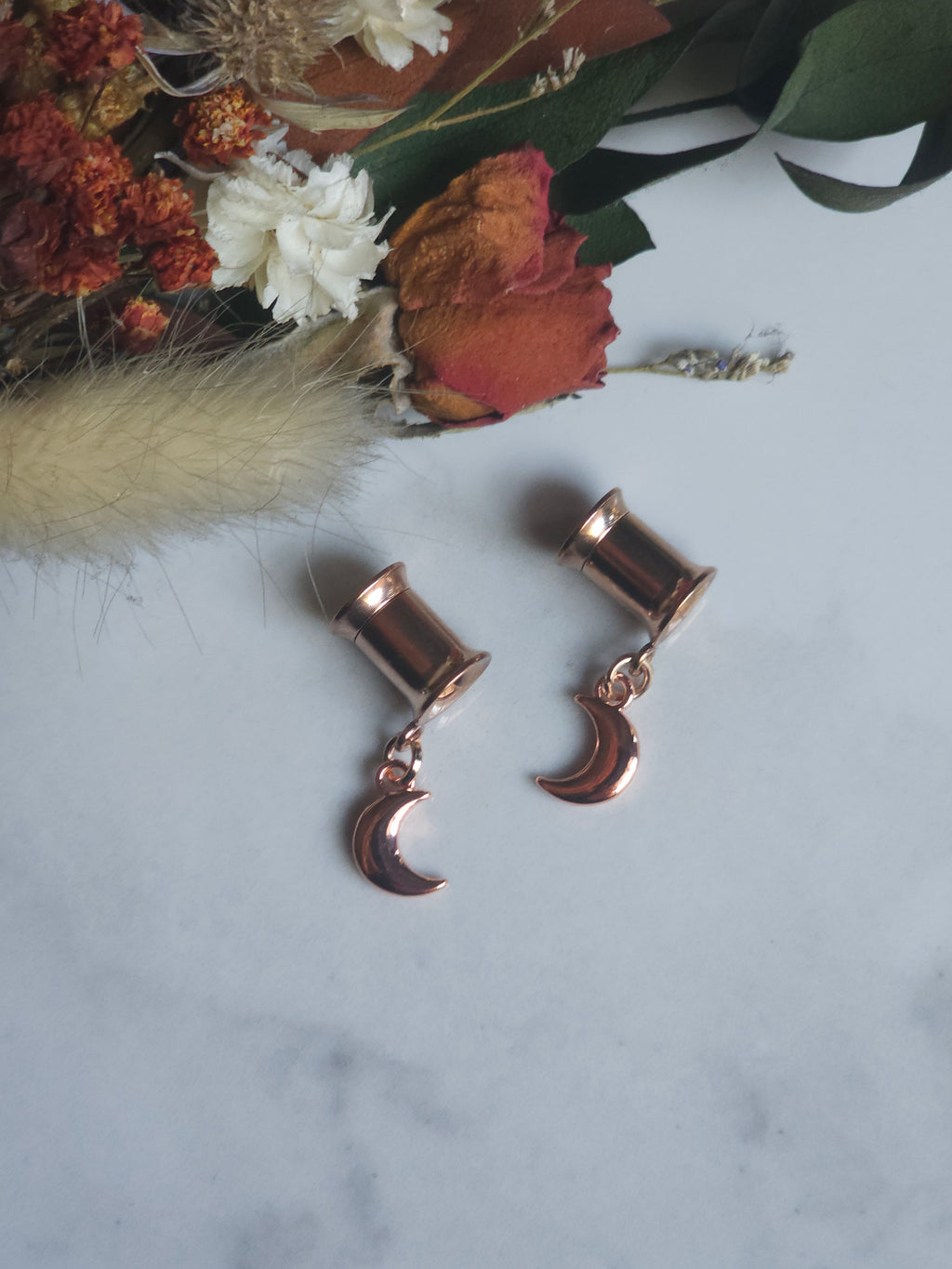 Rose gold mini Moon dangle gauges