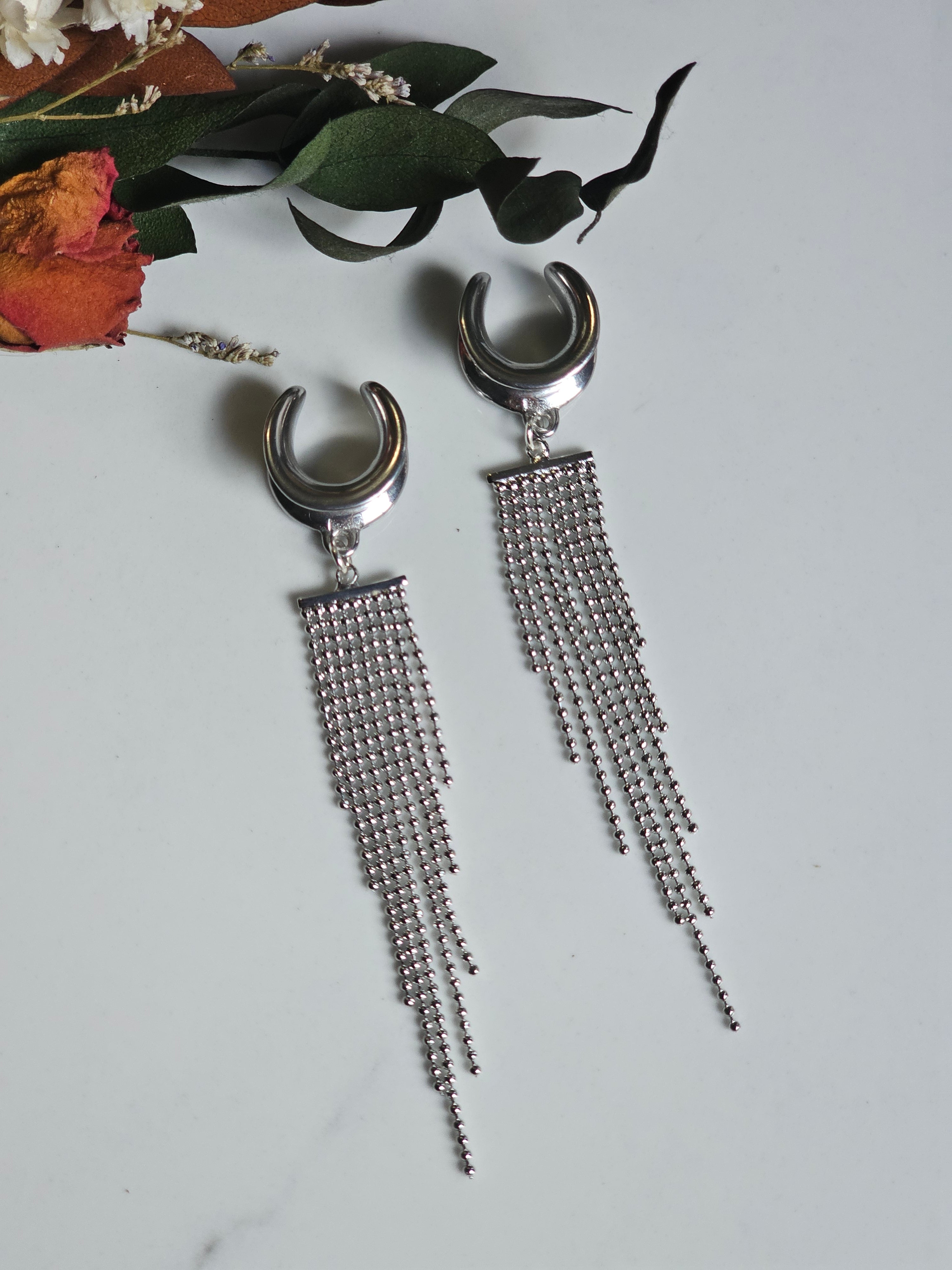 Silver tassel dangle gauges