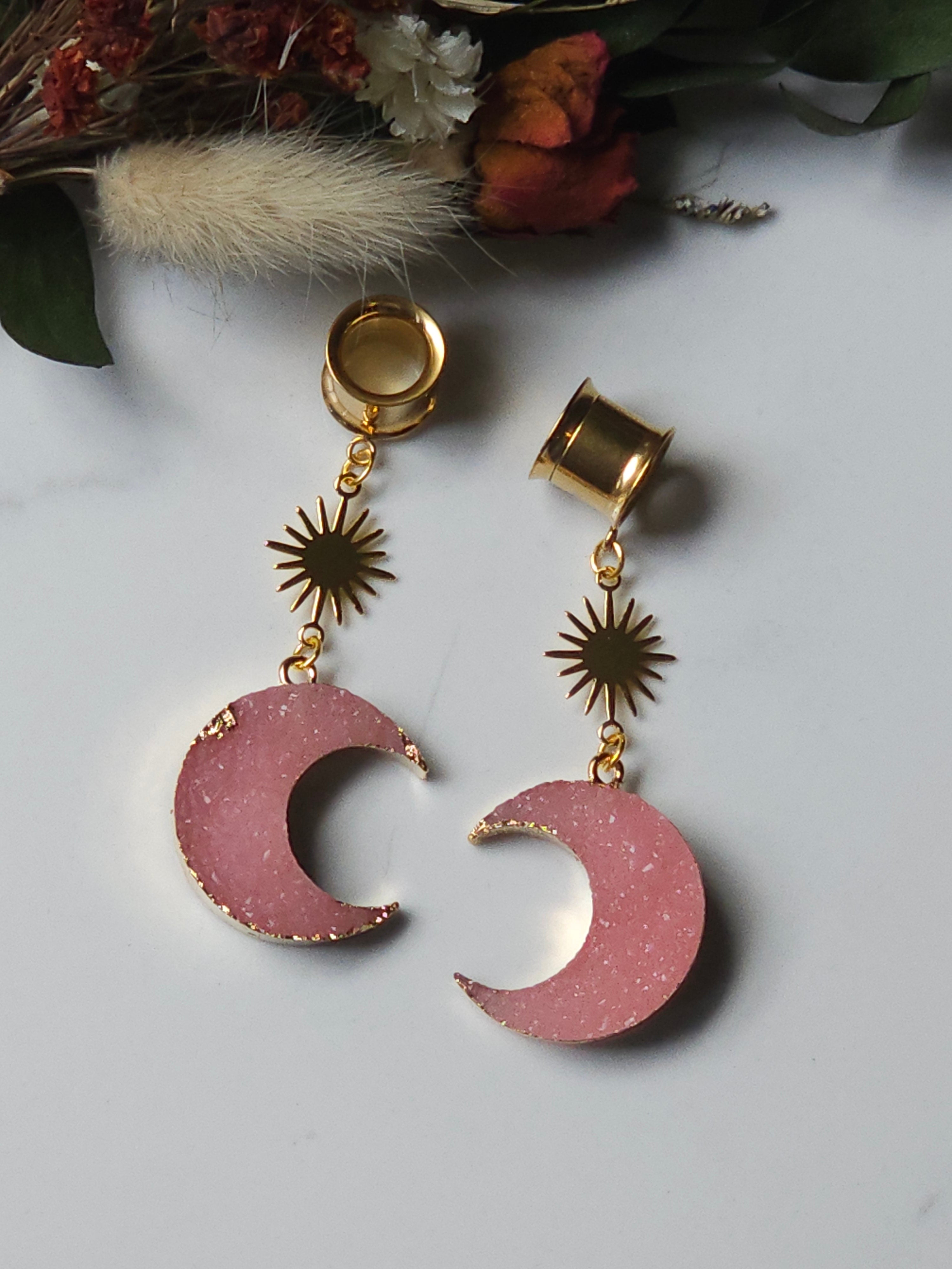 Pink Crescent dangle gauges