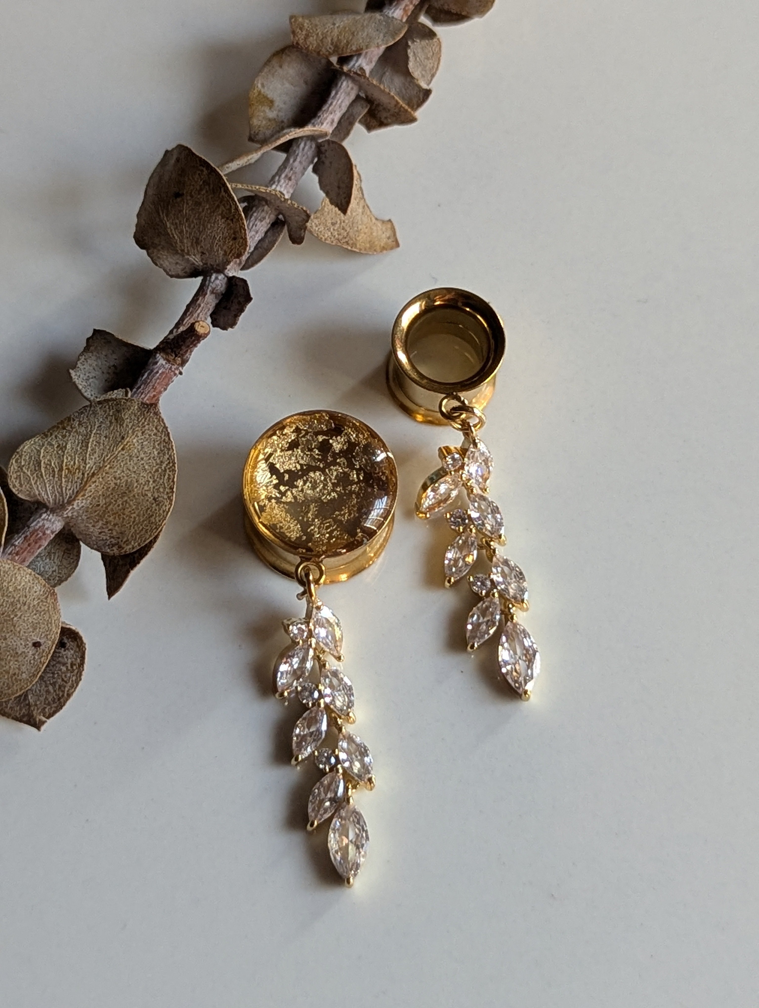 Gold Crystal Dangle Gauges