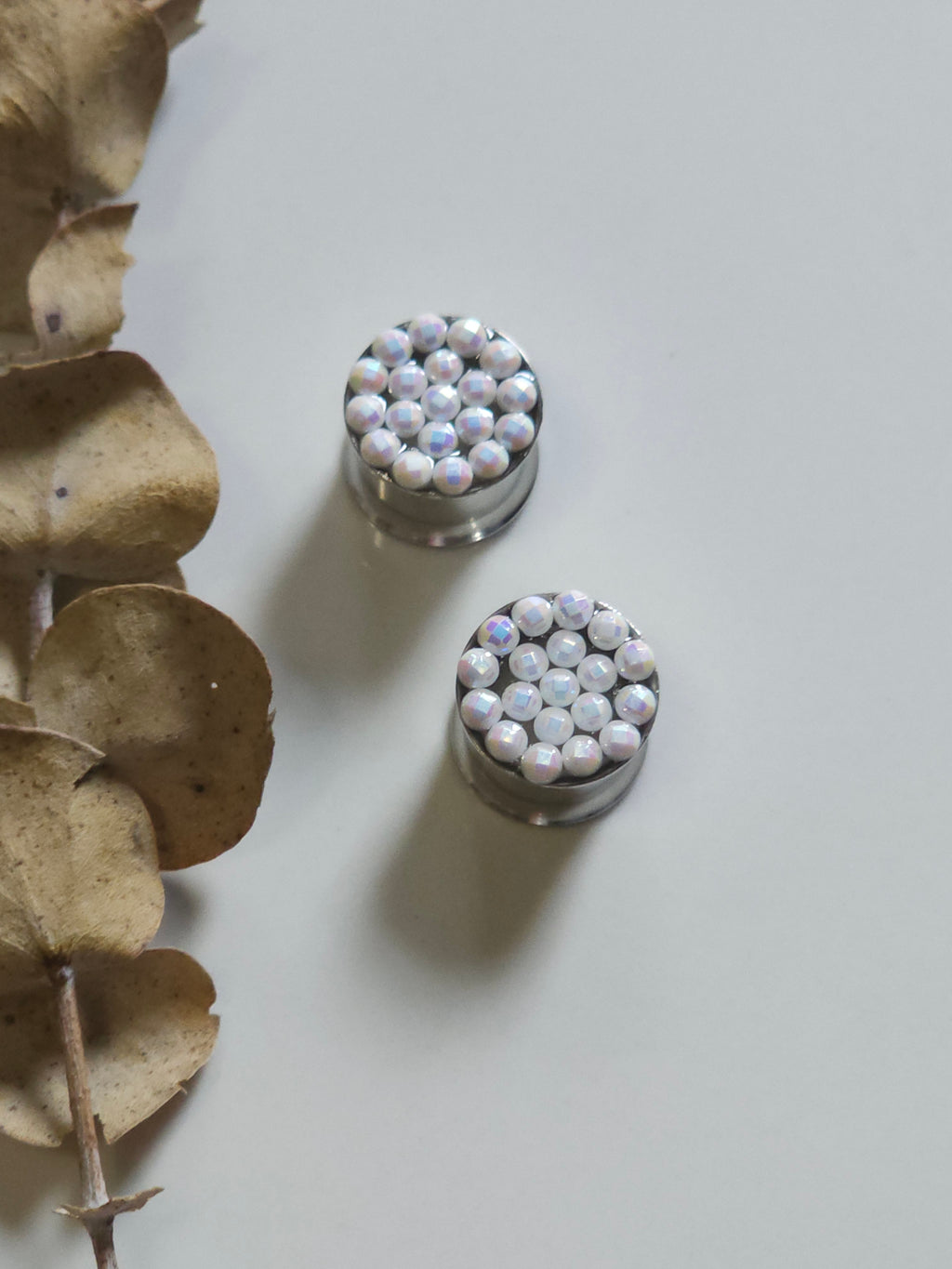 White Rhinestone Dangle Gauges