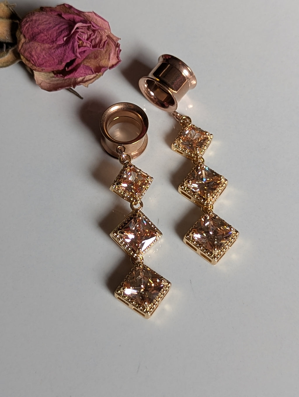 Rose Gold Champagne dangle gauges