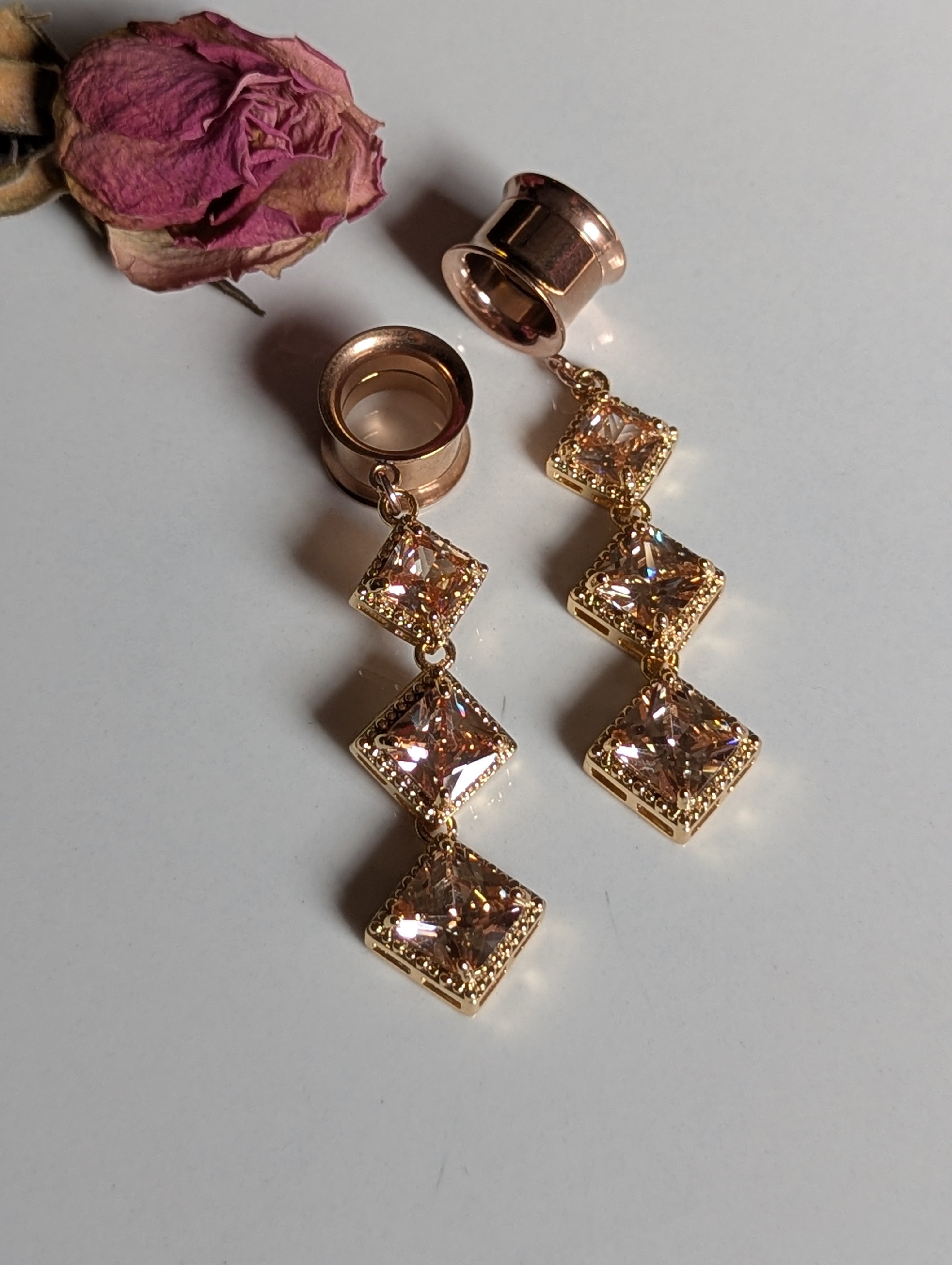 Rose Gold Champagne dangle gauges