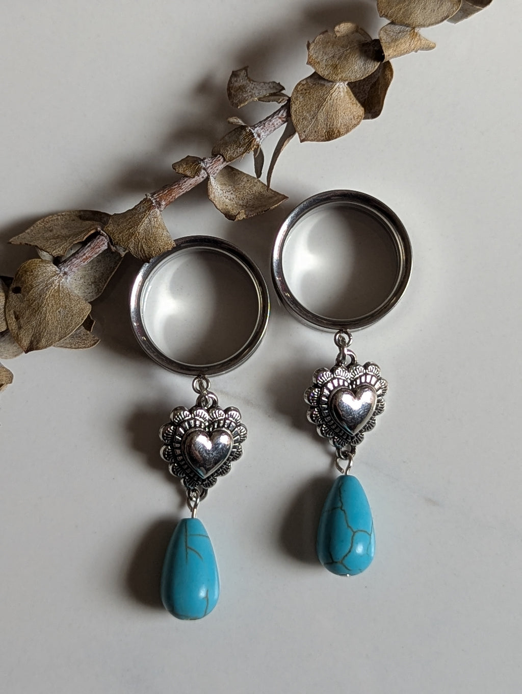 Turquoise drop dangle gauges