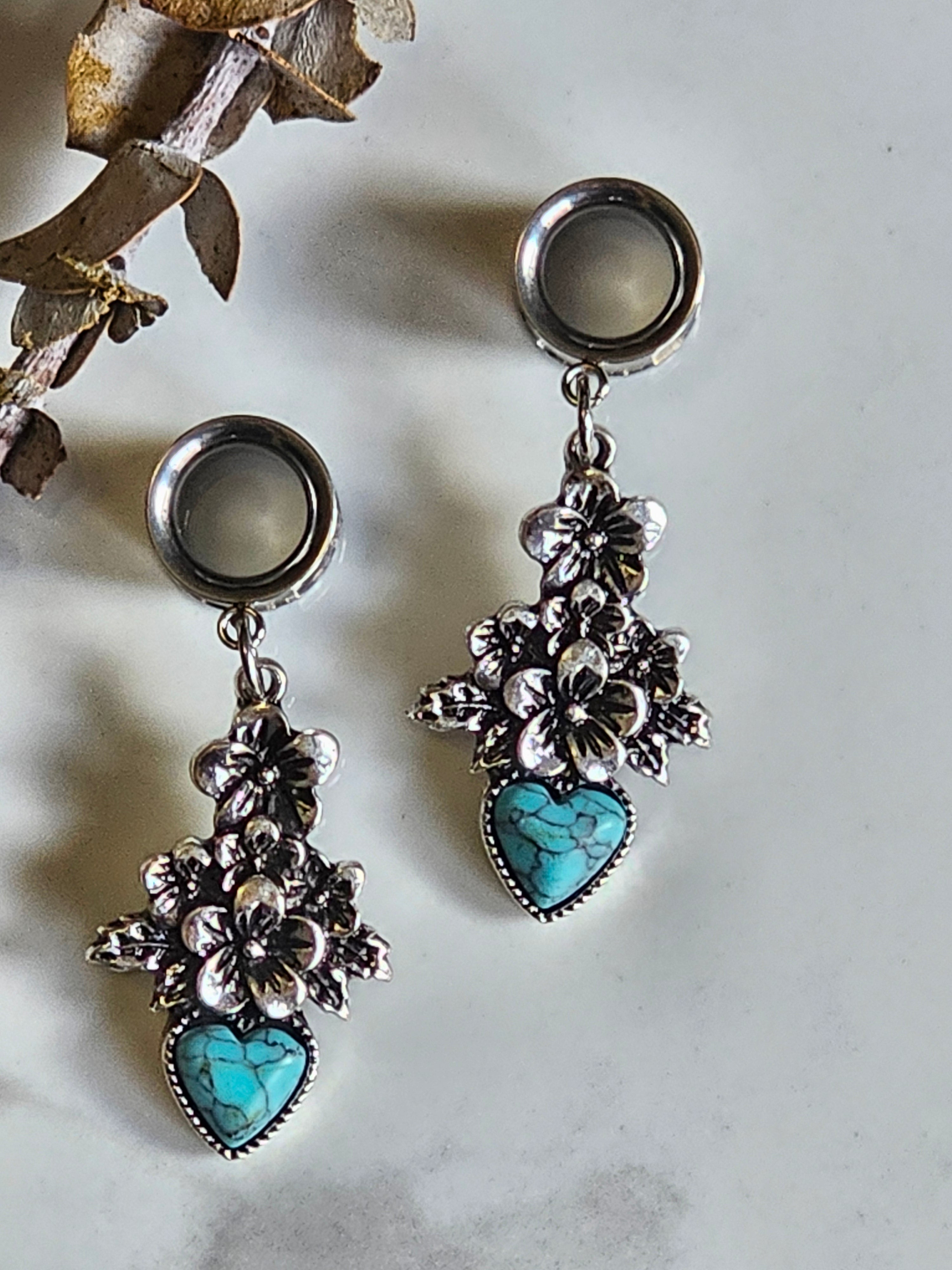 Floral heart dangle gauges