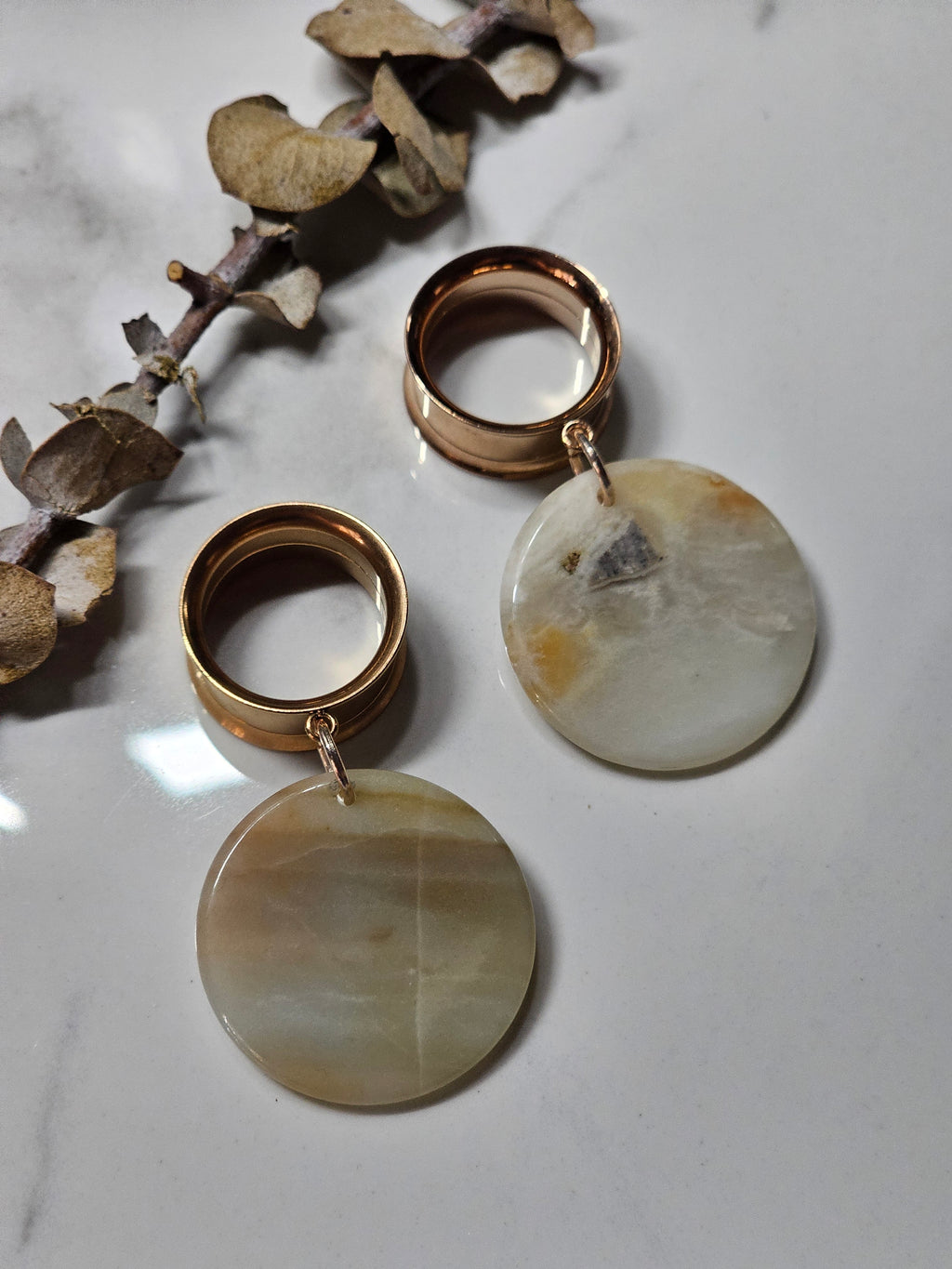Rose Gold Amazonite Dangle Gauges