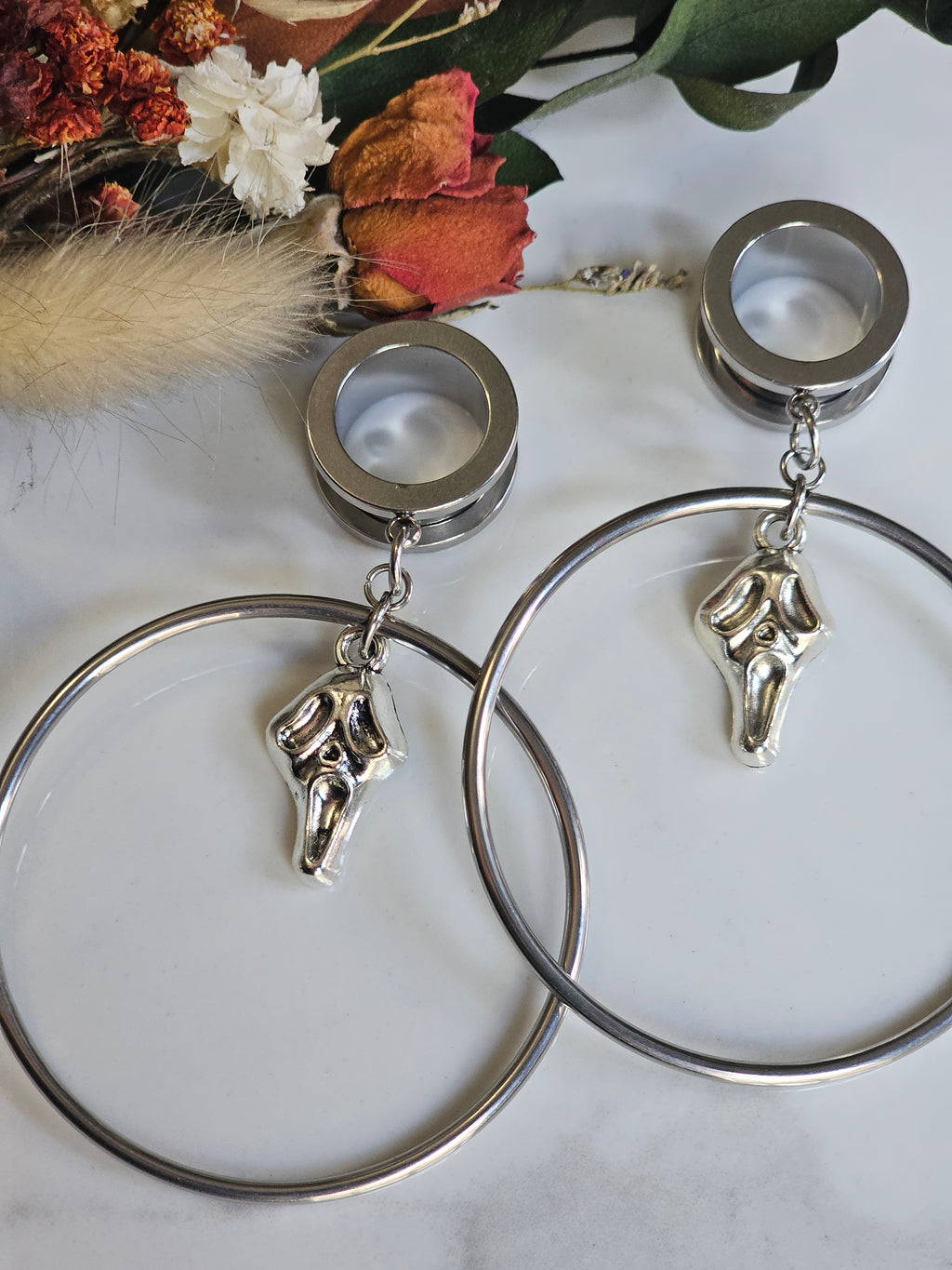 Ghostface hoop dangle gauges