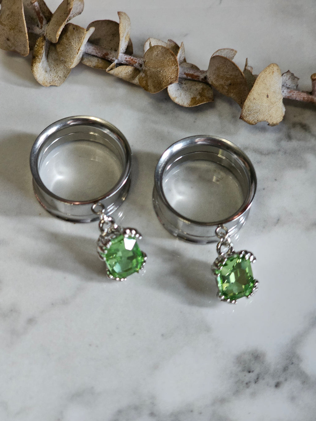 Peridot Inspired Crystal Dangle Gauges