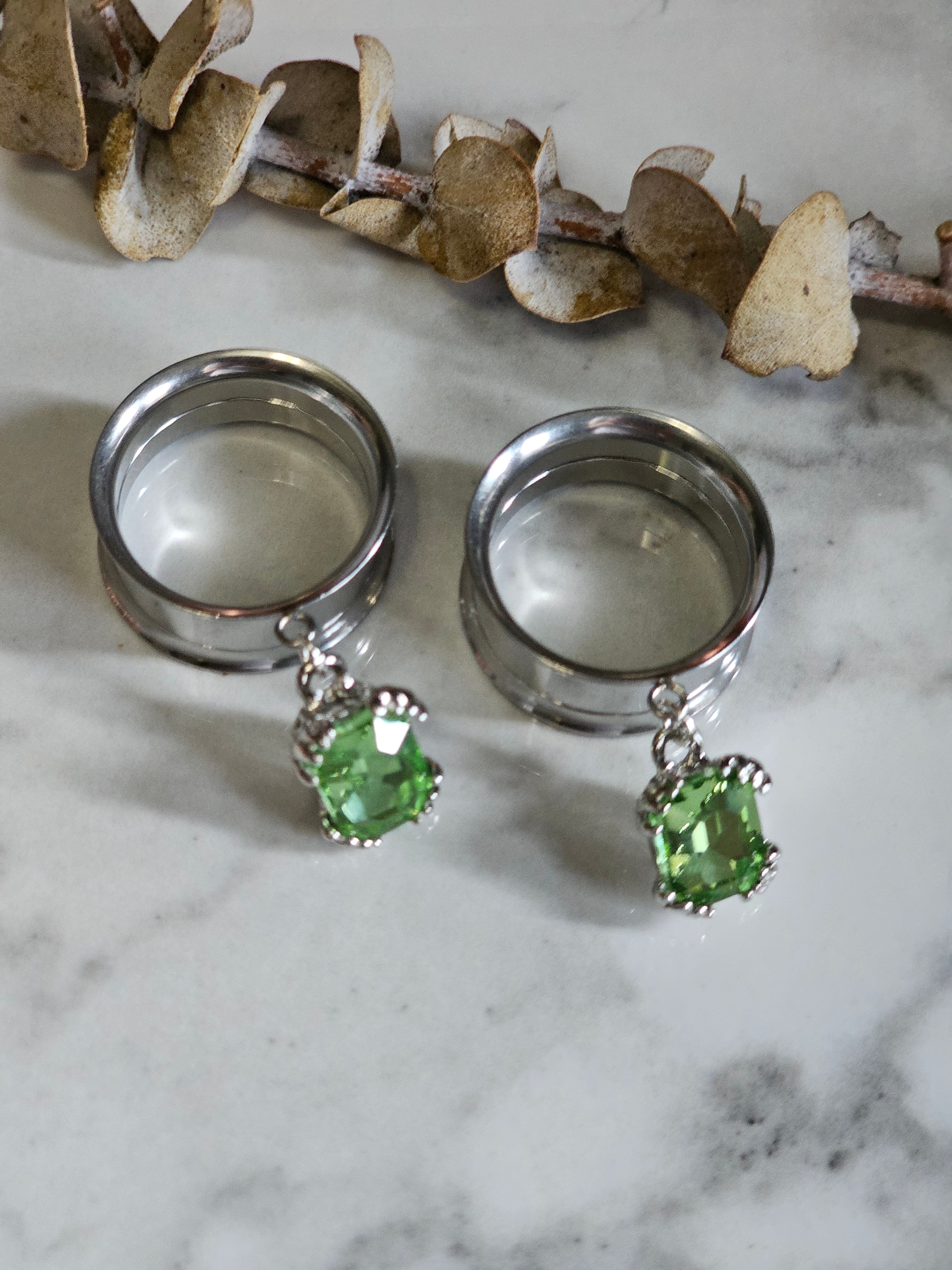 Peridot Inspired Crystal Dangle Gauges