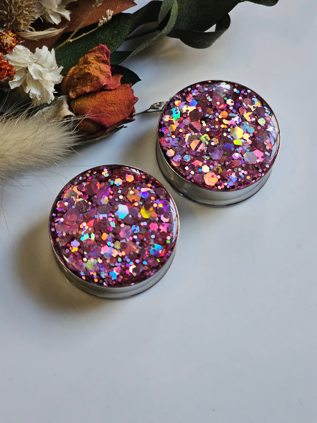 8MM-50MM Prism Pink Glitter Gauges