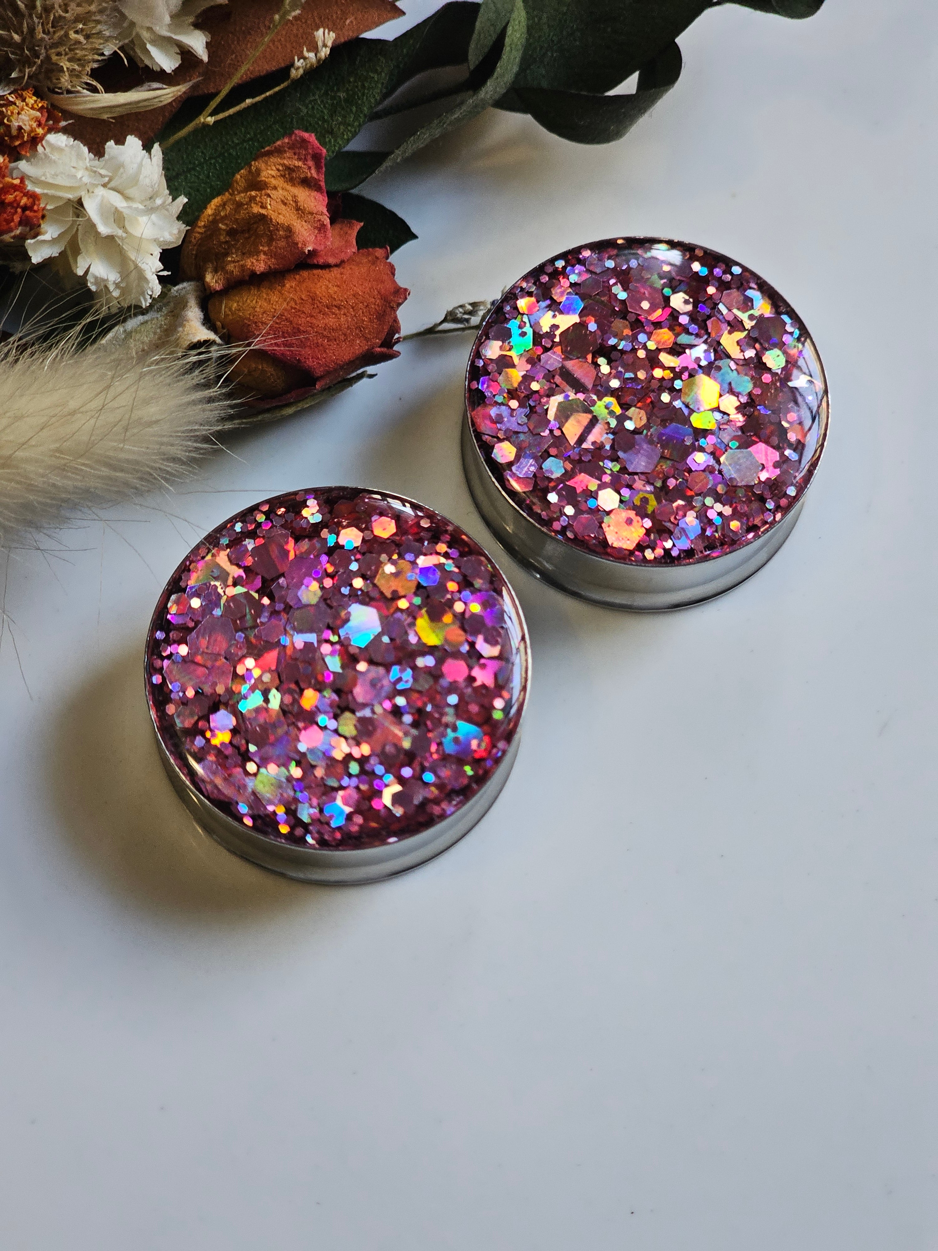 8MM-50MM Prism Pink Glitter Gauges