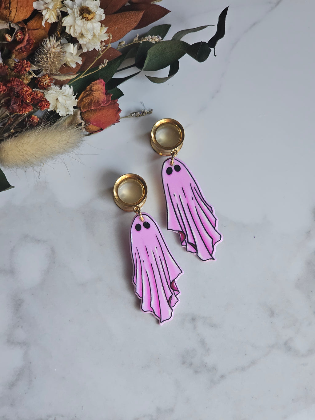 Pink Ghost Halloween dangle gauges
