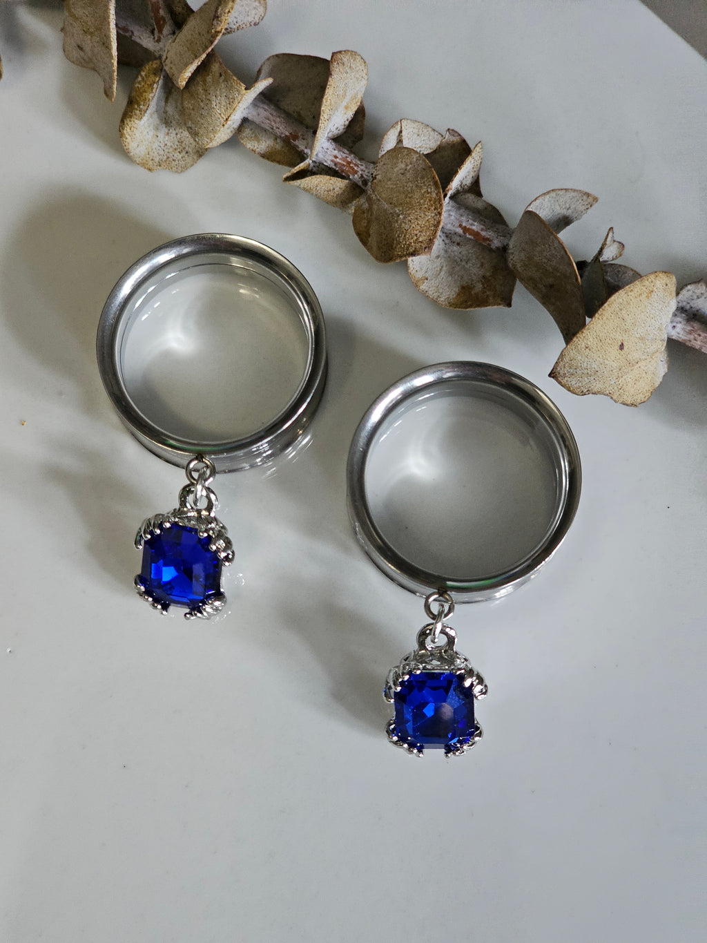 Royal blue Crystal Dangle Gauges