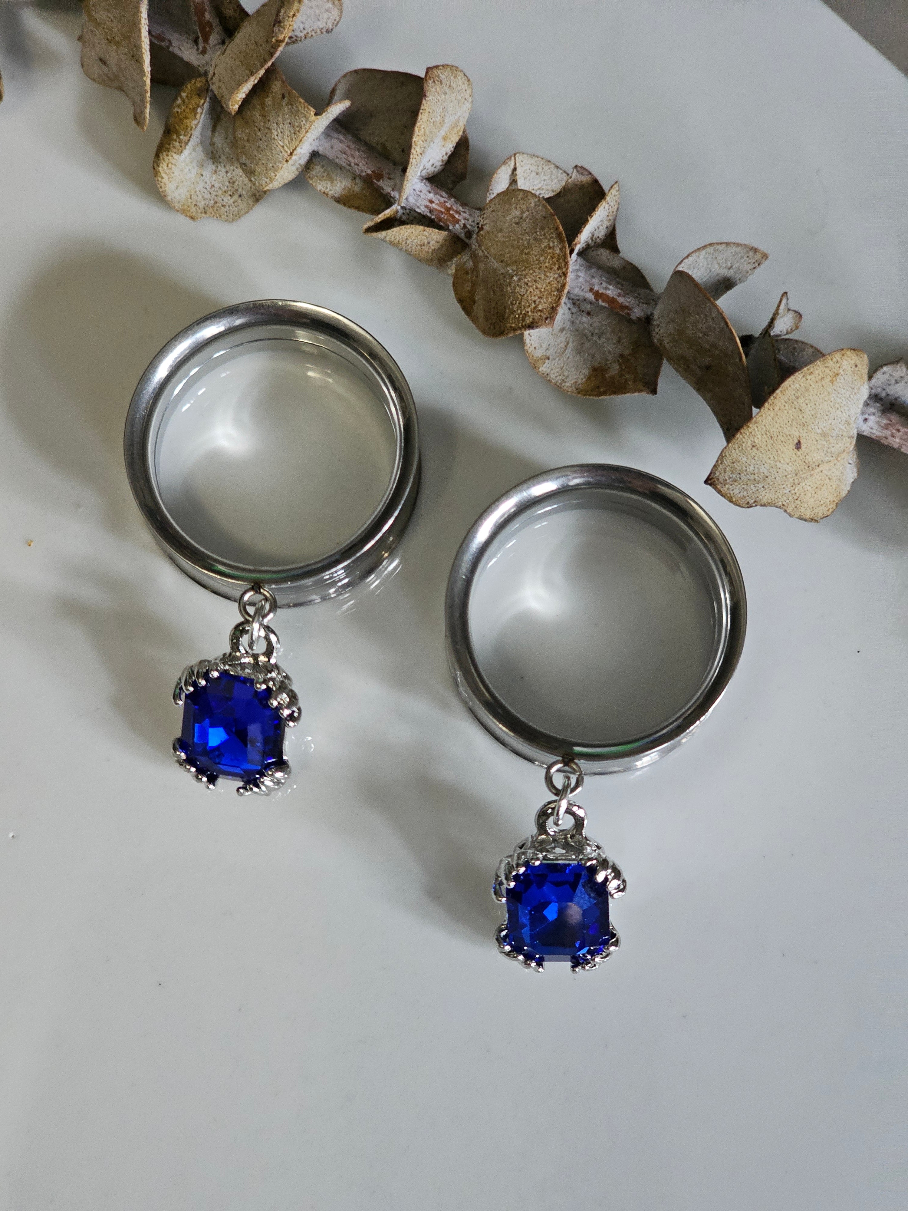 Royal blue Crystal Dangle Gauges