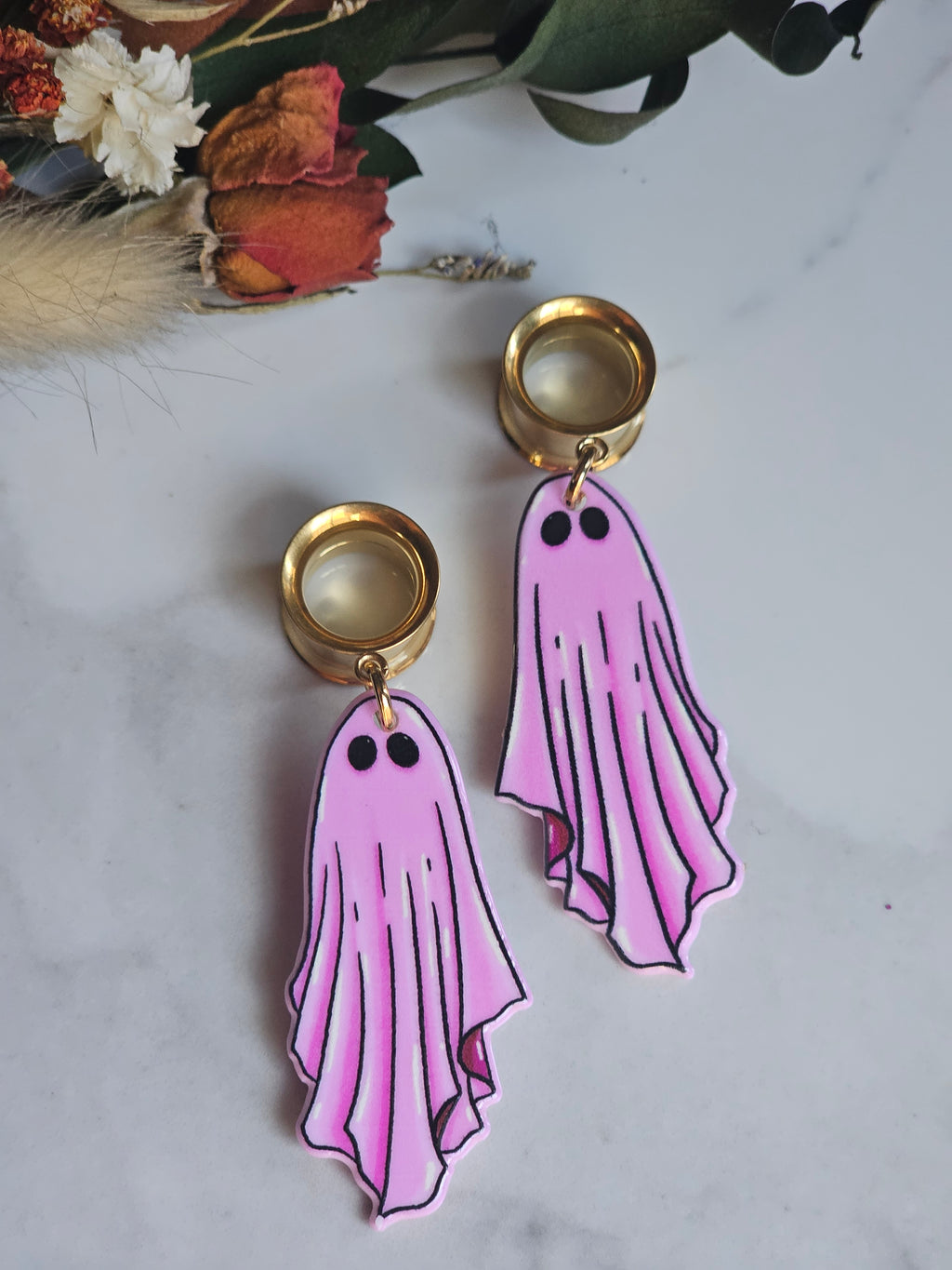 Pink Ghost Halloween dangle gauges