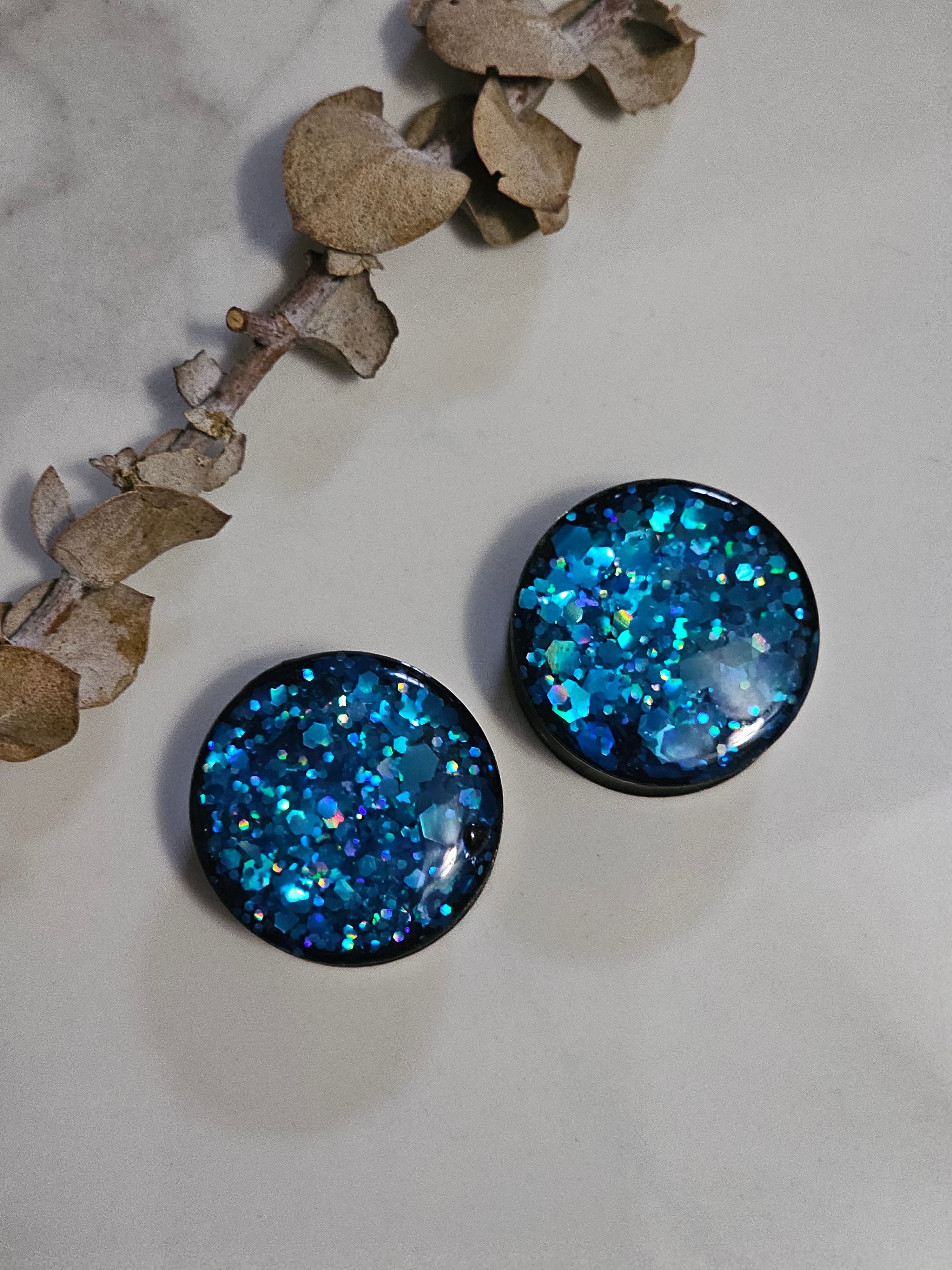 8MM-50MM Blue Glitter Gauges