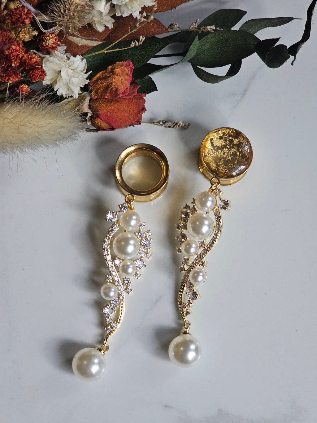 Golden Pearl and Crystal dangle Gauges